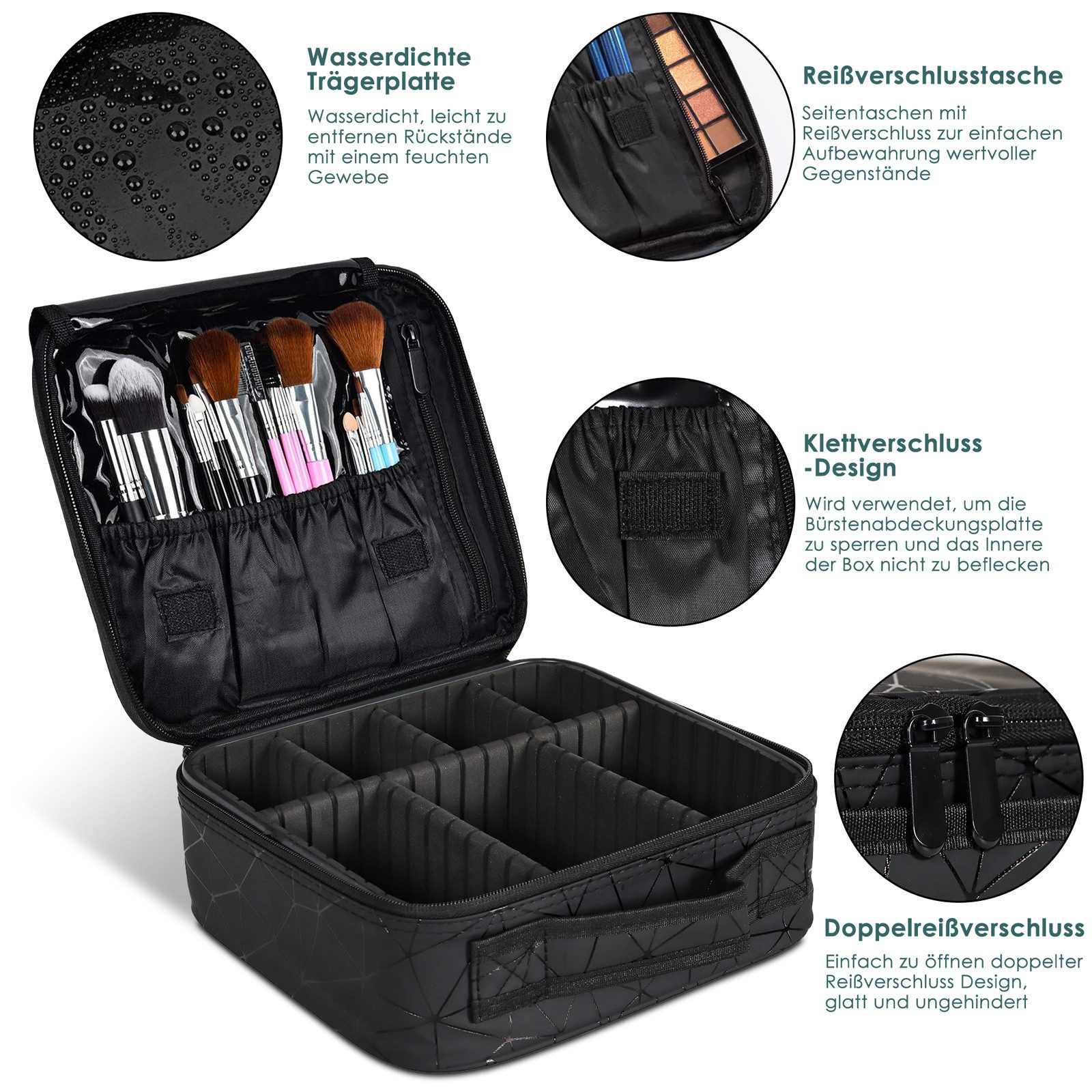 CALIYO Kosmetiktasche Portable Reise Make Up Tasche, Professionelle MakeUp Organizer Tasche, Schmink Aufbewahrung Kosmetische Wasserdicht mit Einstellbaren Teil – Bild 5 von 5