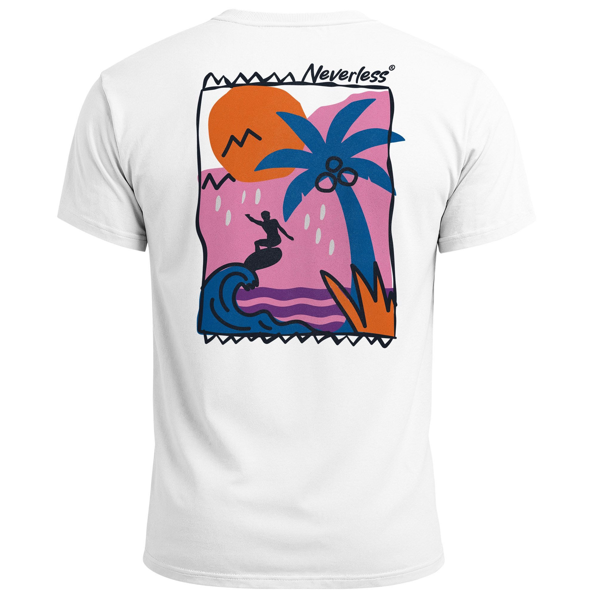 Neverless Print-Shirt Herren T-Shirt Backprint Surfer Wellen Sunset Grafikp günstig online kaufen