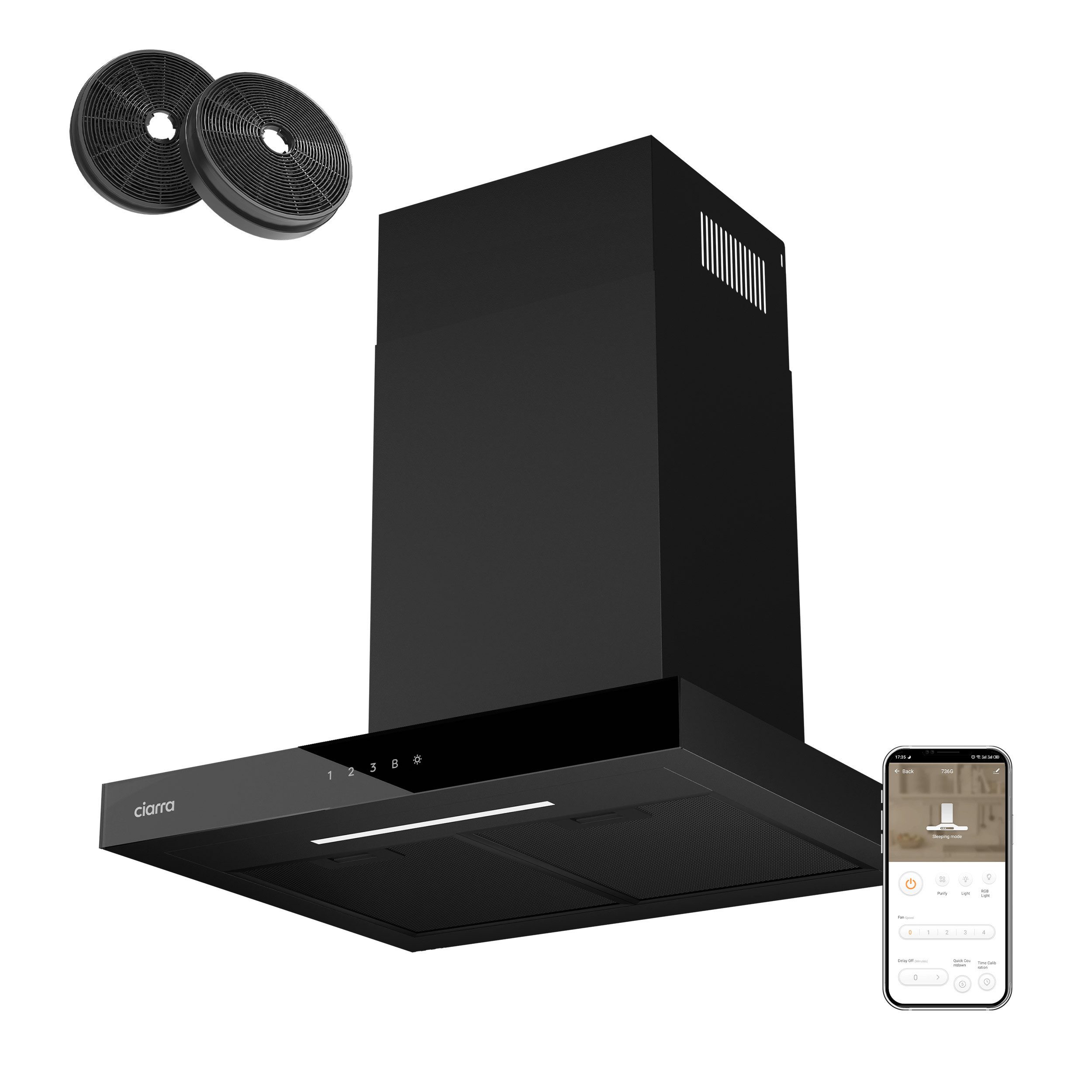 CIARRA Wandhaube 60 cm Dunstabzugshaube A+++ 706 m³/h Umluft & Abluft 4 Stufen CBCB6102 Aktivkohlefiltern, Fettfiltern, LED, WIFI-APP Touch Control mit BOOST