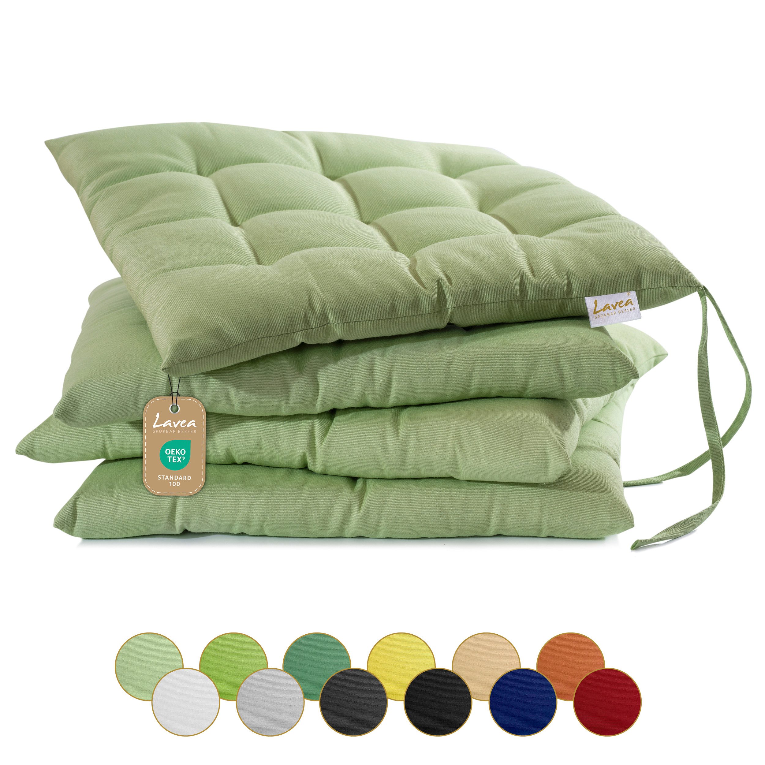Lavea Stuhlkissen MONACO, Sitzkissen 4er Set – 40x40 cm, mit Stoffbändern, günstig online kaufen