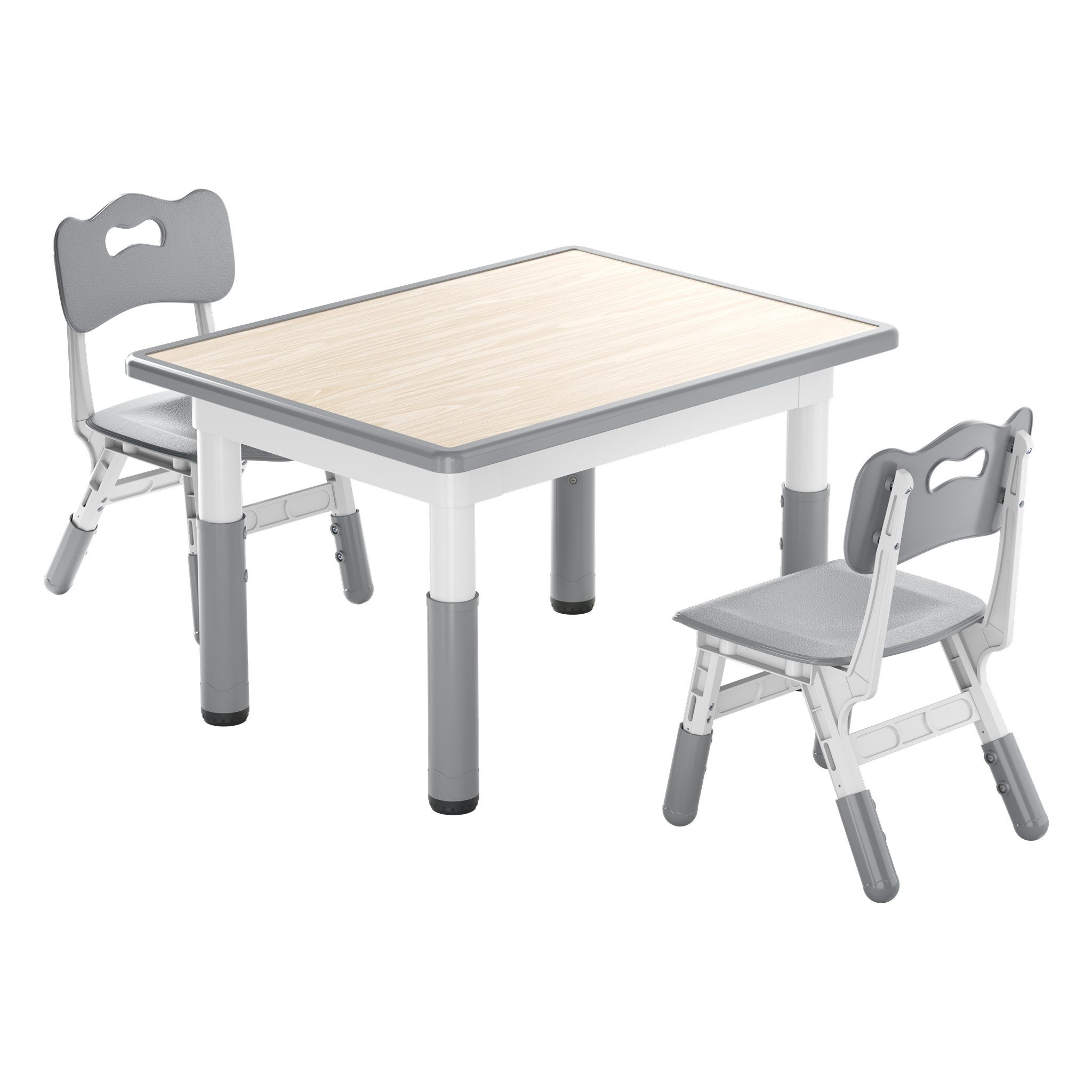 FIVMEN Kindersitzgruppe Kindertisch 2 Stühlen Set Höhenverstellbar Kinder Tisch Stuhl Set,Grau