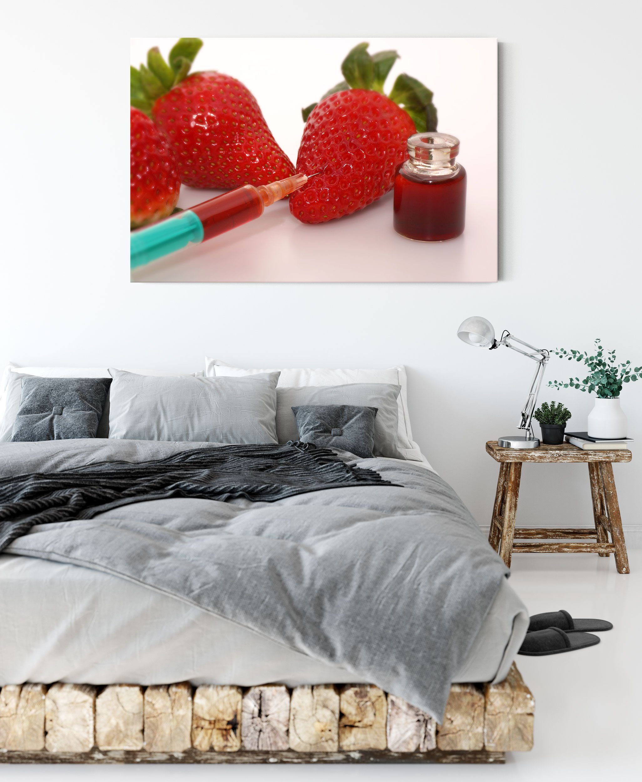 mit Leinwandbild Lebensmittelfarbe (1 Erdbeeren Zackenaufhänger mit St), bespannt, fertig Leinwandbild Pixxprint Lebensmittelfarbe, inkl. Erdbeeren