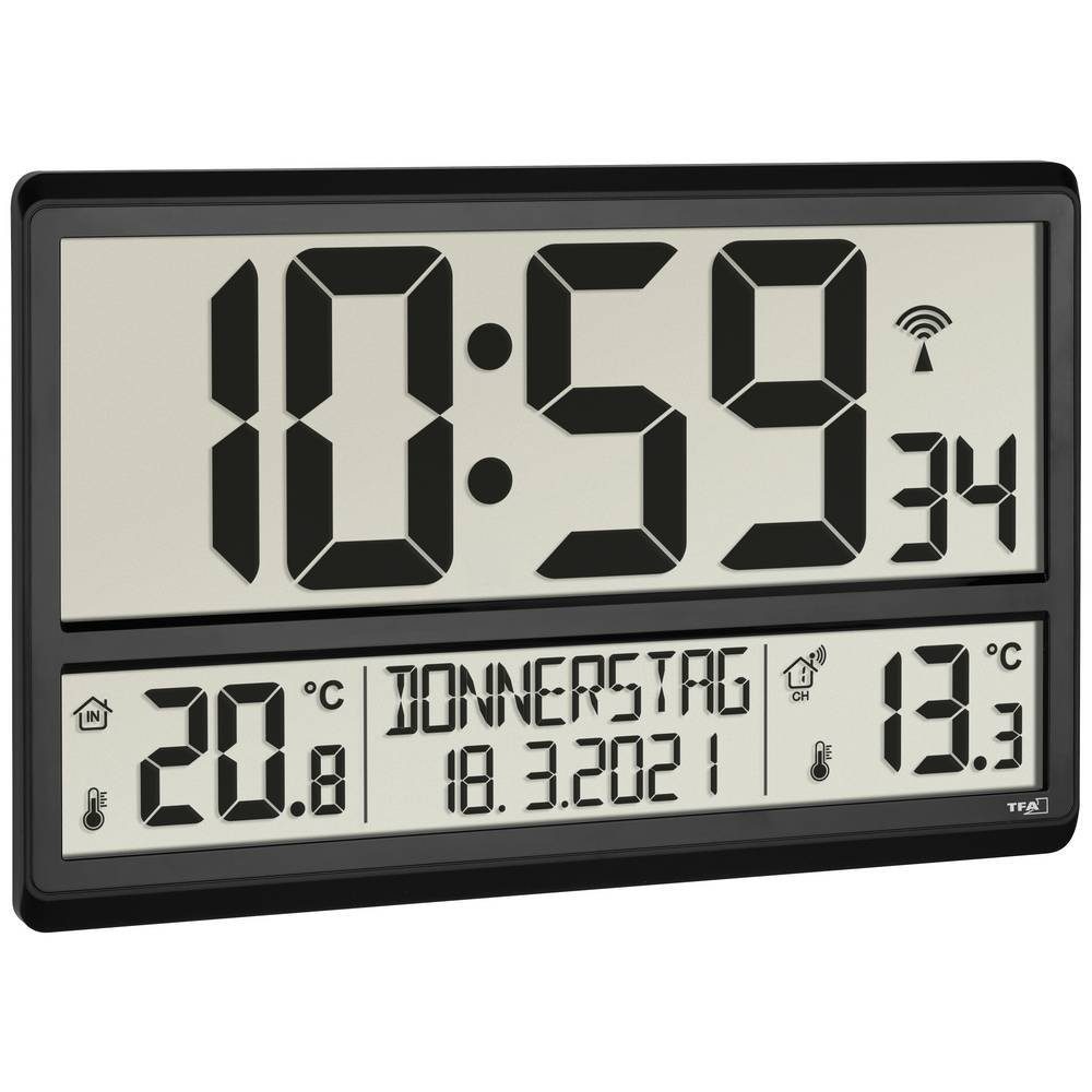 TFA Dostmann Wanduhr XL-Funkuhr mit Außen- und Innentemperatur 60.4521.01 (Großes Display)