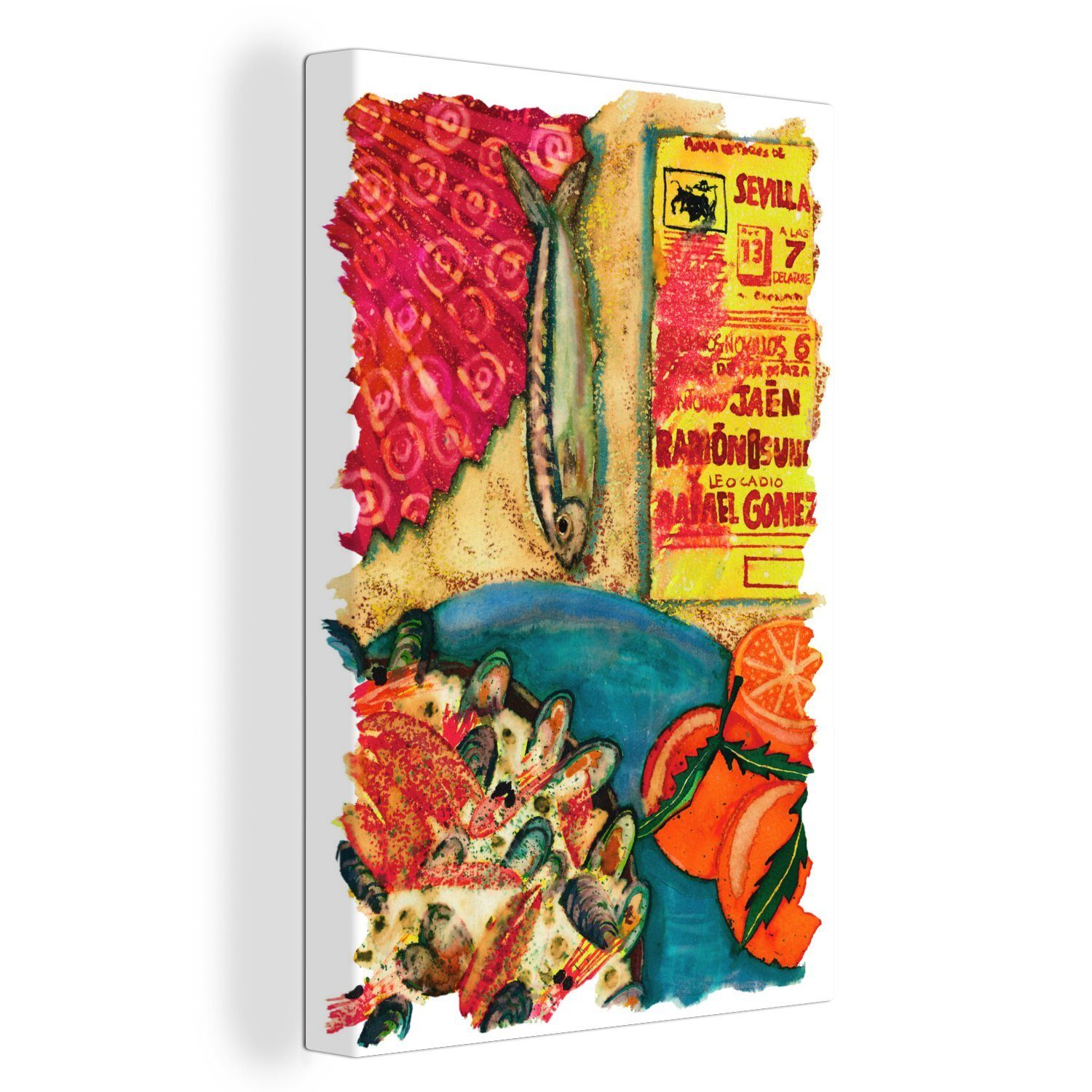 OneMillionCanvasses® Leinwandbild Eine Illustration der spanischen Paella, (1 St), Leinwandbild fertig bespannt inkl. Zackenaufhänger, Gemälde, 20x30 cm