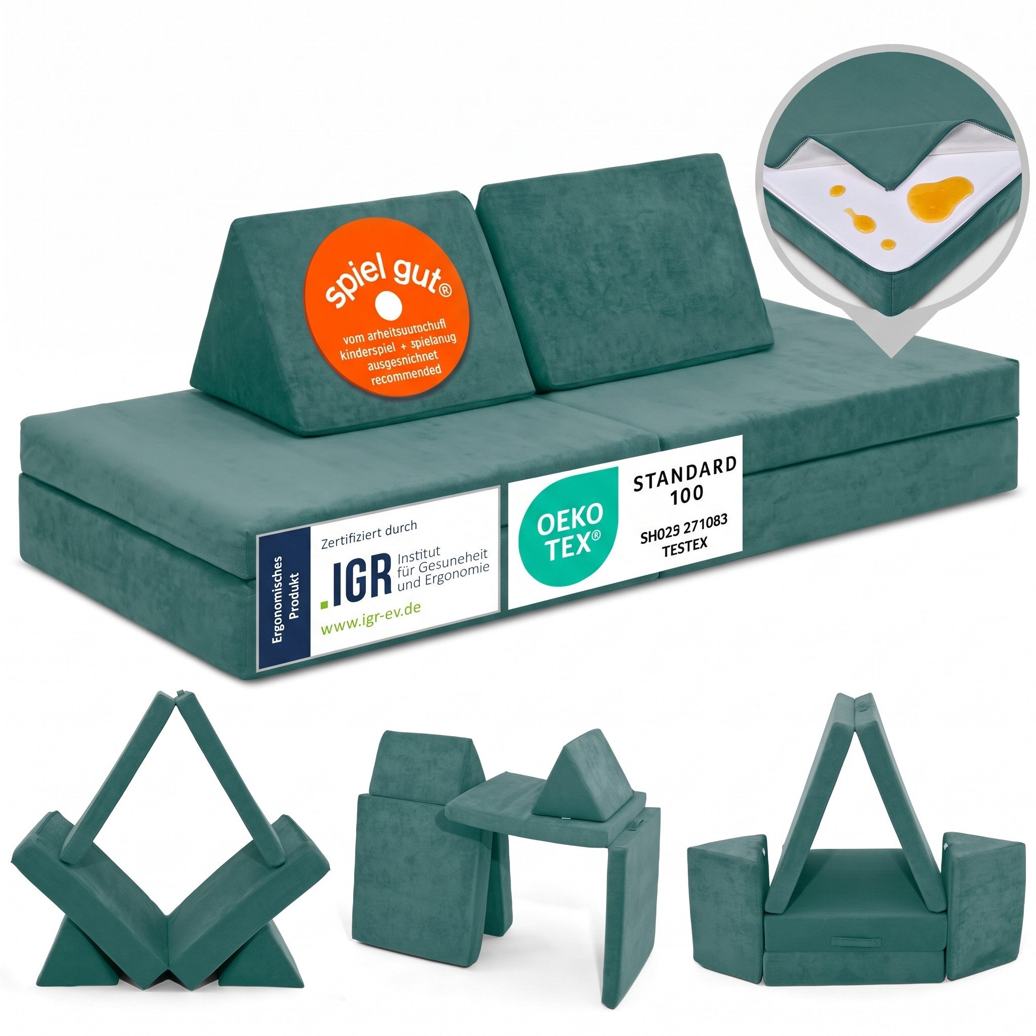 Linodino Kindersofa Spielsofa I aus Schaumstoff Bausteine I Spielcouch für Kinder, Wasserfeste Unterbezüge, Waschbare Chenille Bezüge 30°