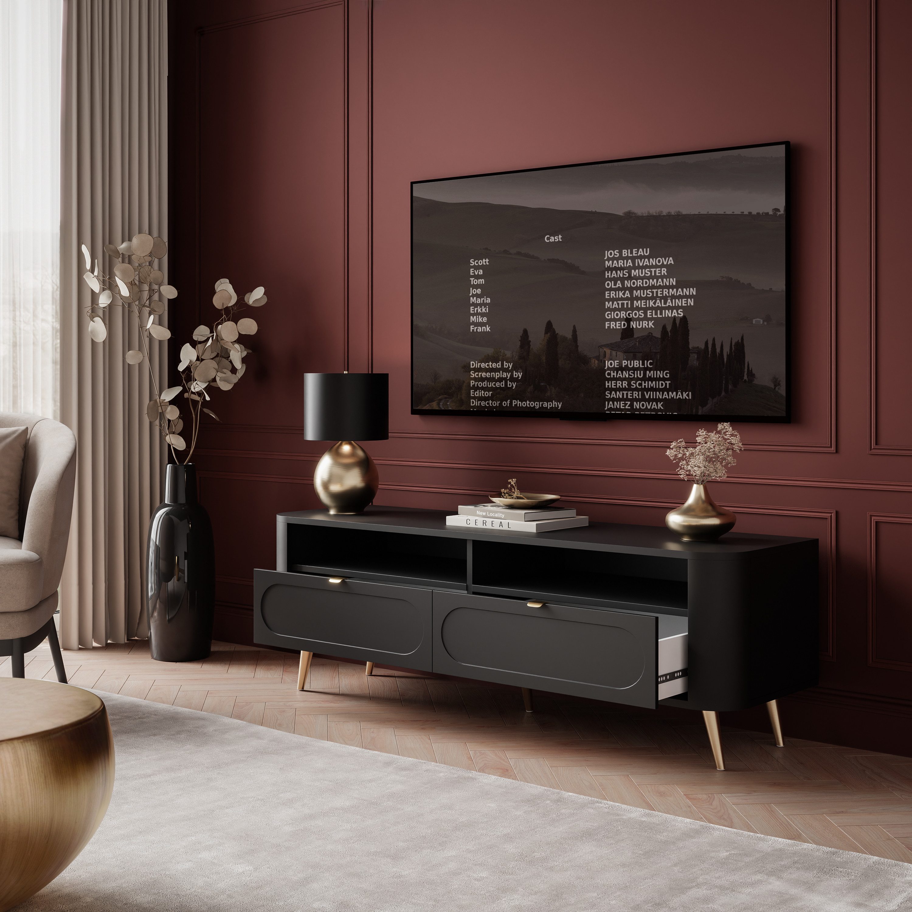 Lookway TV-Schrank SHADOW 2S II mit Schubladen und wählbaren Metallbeinen Breite: 138 cm