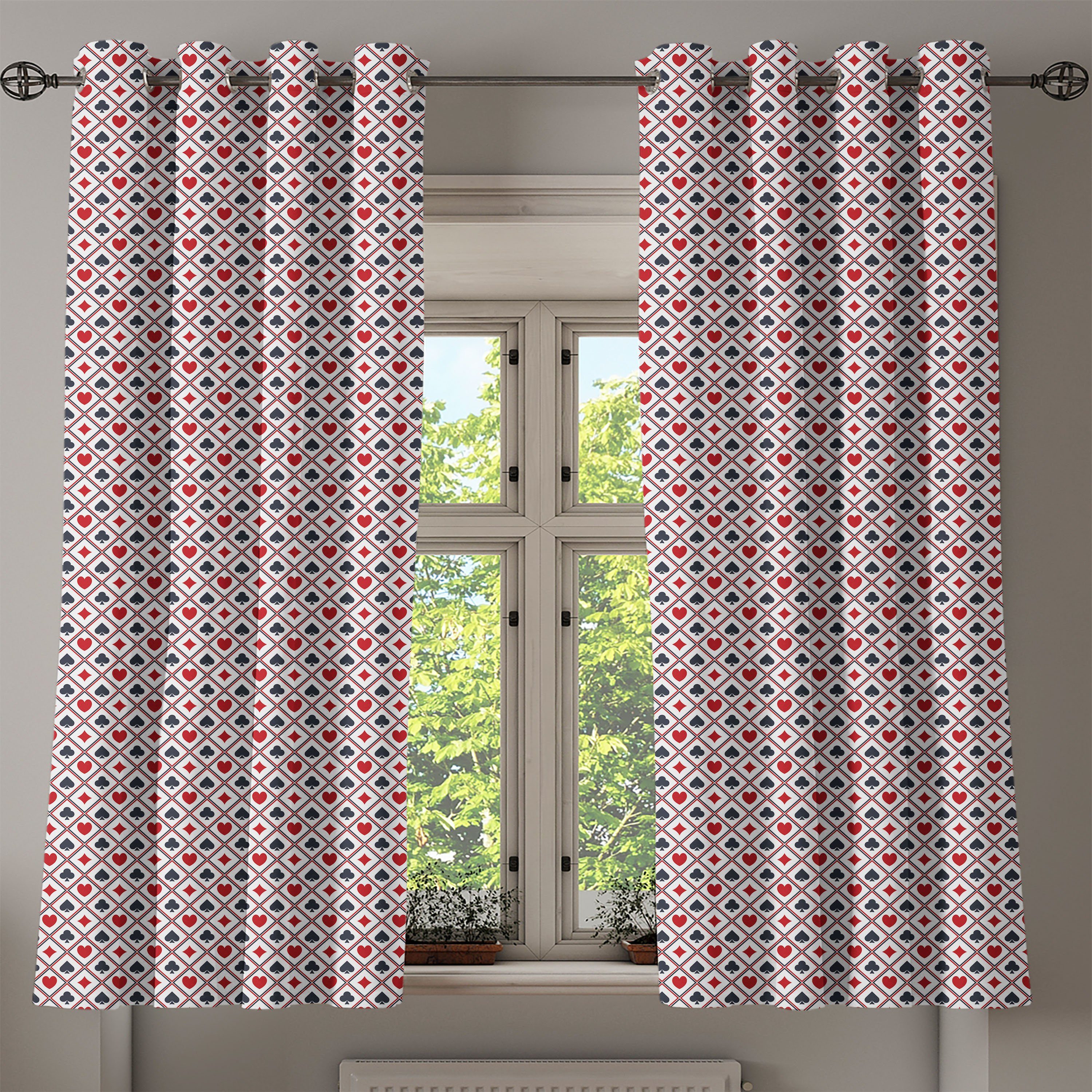Holdem Schlafzimmer für Abakuhaus, Gardine rot schwarz Dekorative 2-Panel-Fenstervorhänge Gambler Wohnzimmer, Moderne