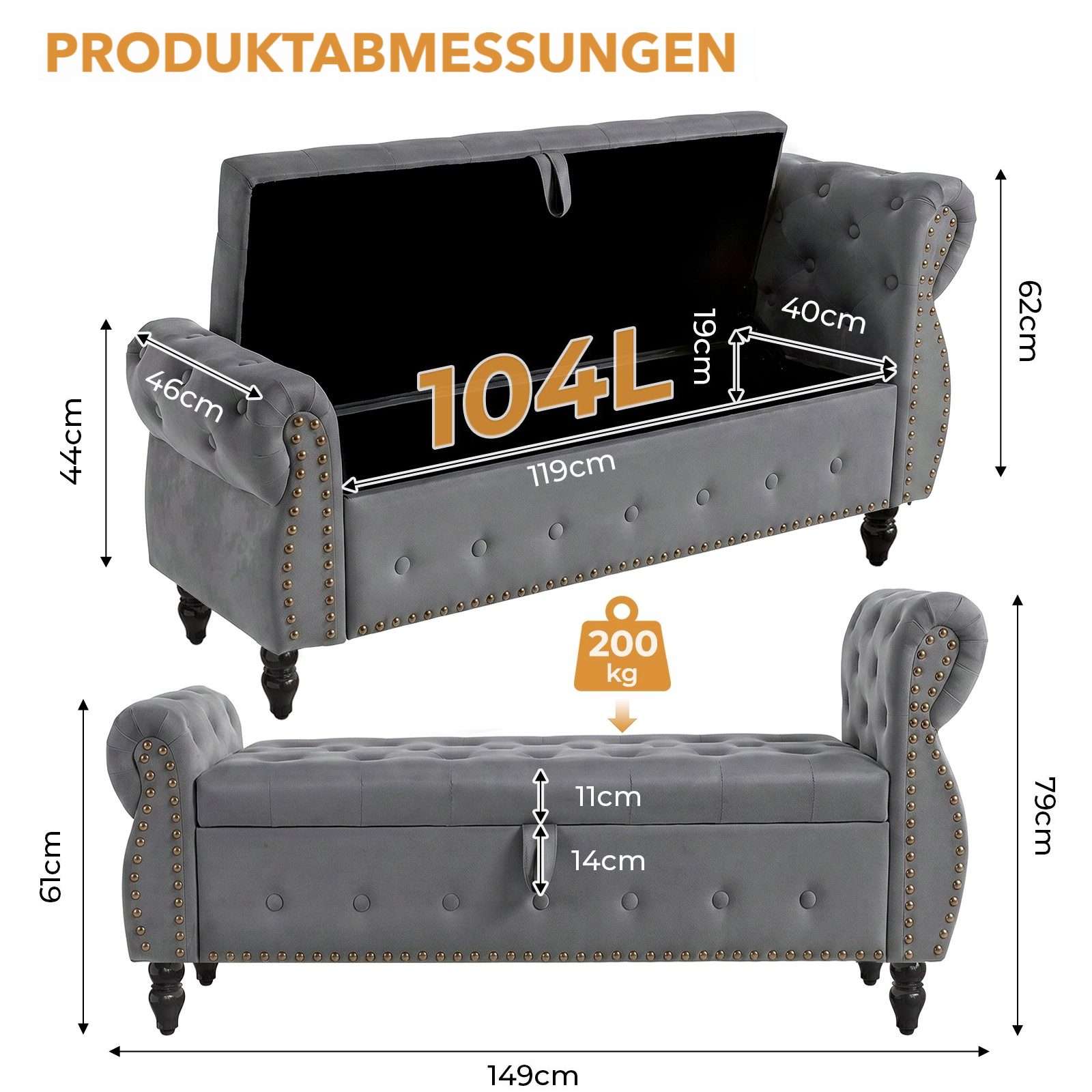 TLGREEN Bettbank Doppel-Polsterbank mit Stauraum, klassischer Knopfpolsterung, (stabiler Holzrahmenkonstruktion, multifunktionale Sitzbank), für Schlafzimmer, Wohnzimmer und Flur
