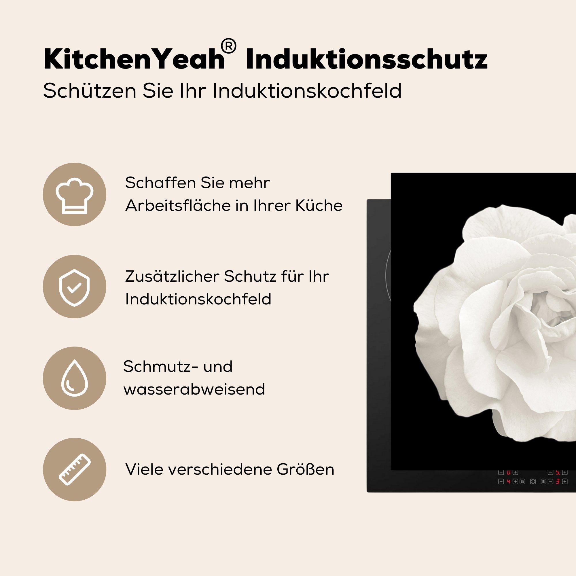 Schwarz MuchoWow küche Herdblende-/Abdeckplatte Arbeitsplatte 78x78 Vinyl, für Ceranfeldabdeckung, (1 Rosa - - Weiß, tlg), cm,