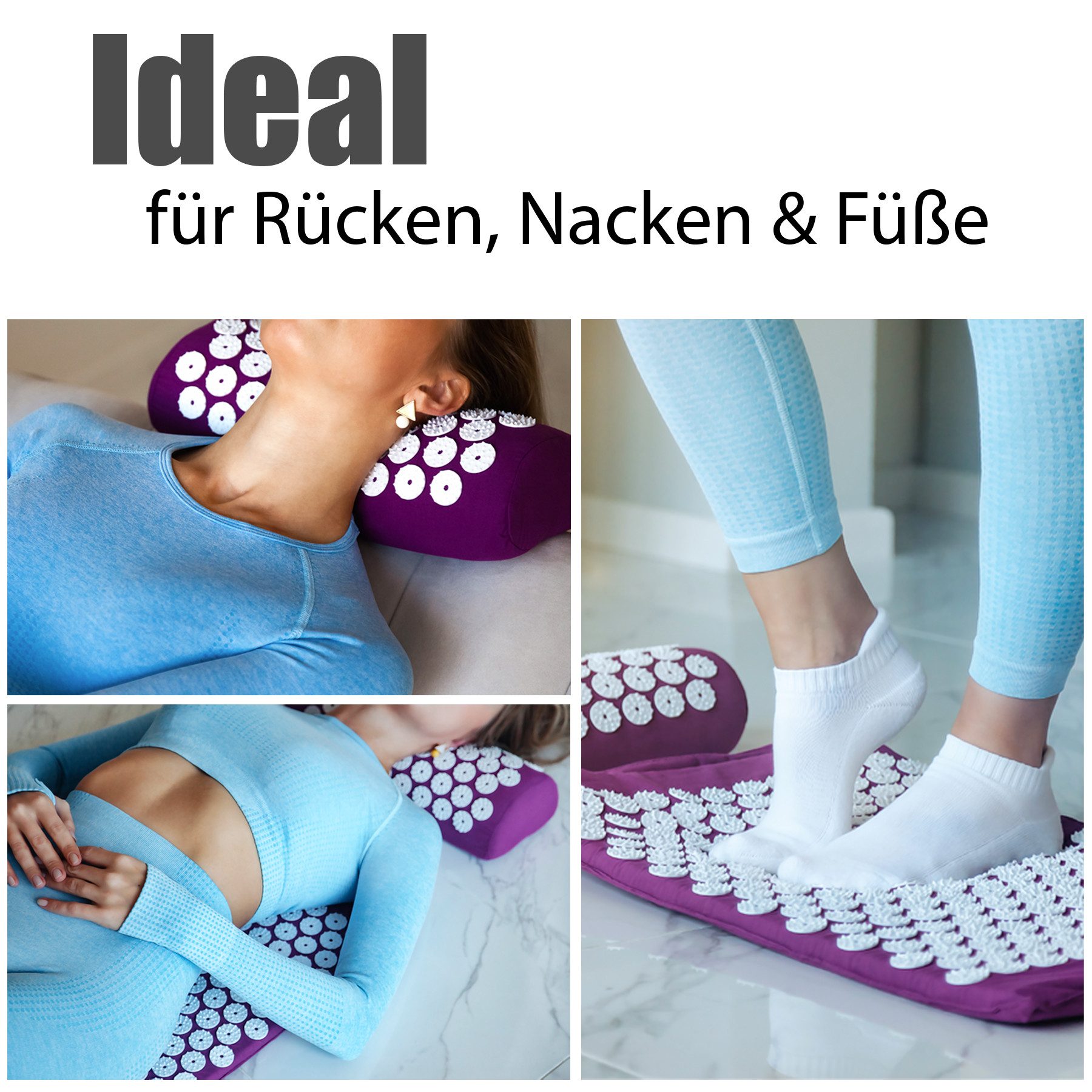 BigDean Akupressurmatte Massagematte mit Kissen & Hülle zur Steigerung des Wohlbefindens (Set, 1-St., Akupressurmatte + Kissen + Hülle), Effektive Schmerzlinderung, Verbesserte Durchblutung, Stressabbau