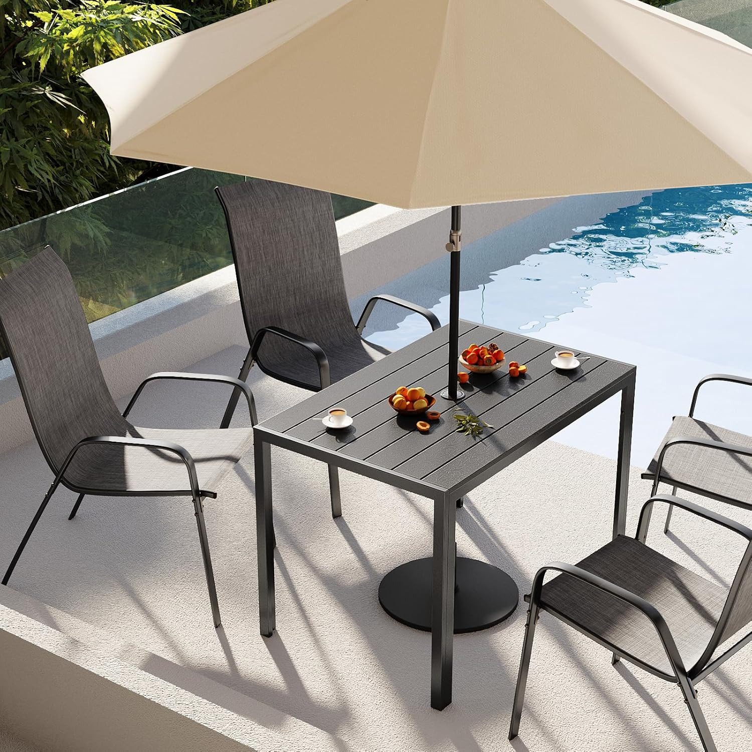 TLGREEN Gartentisch mit Sonnenschirmloch,110x70 cm Balkontisch günstig online kaufen