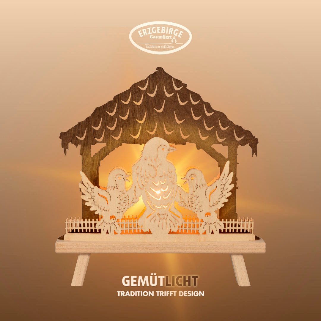 Weigla Lichterbogen Vogelhaus, Dekoleuchte, NATUR-BRAUN, Winterdeko, Made in Germany (1-tlg), Erzgebirge garantiert, Weihnachtsdeko Innen, Weihnachtsbeleuchtung