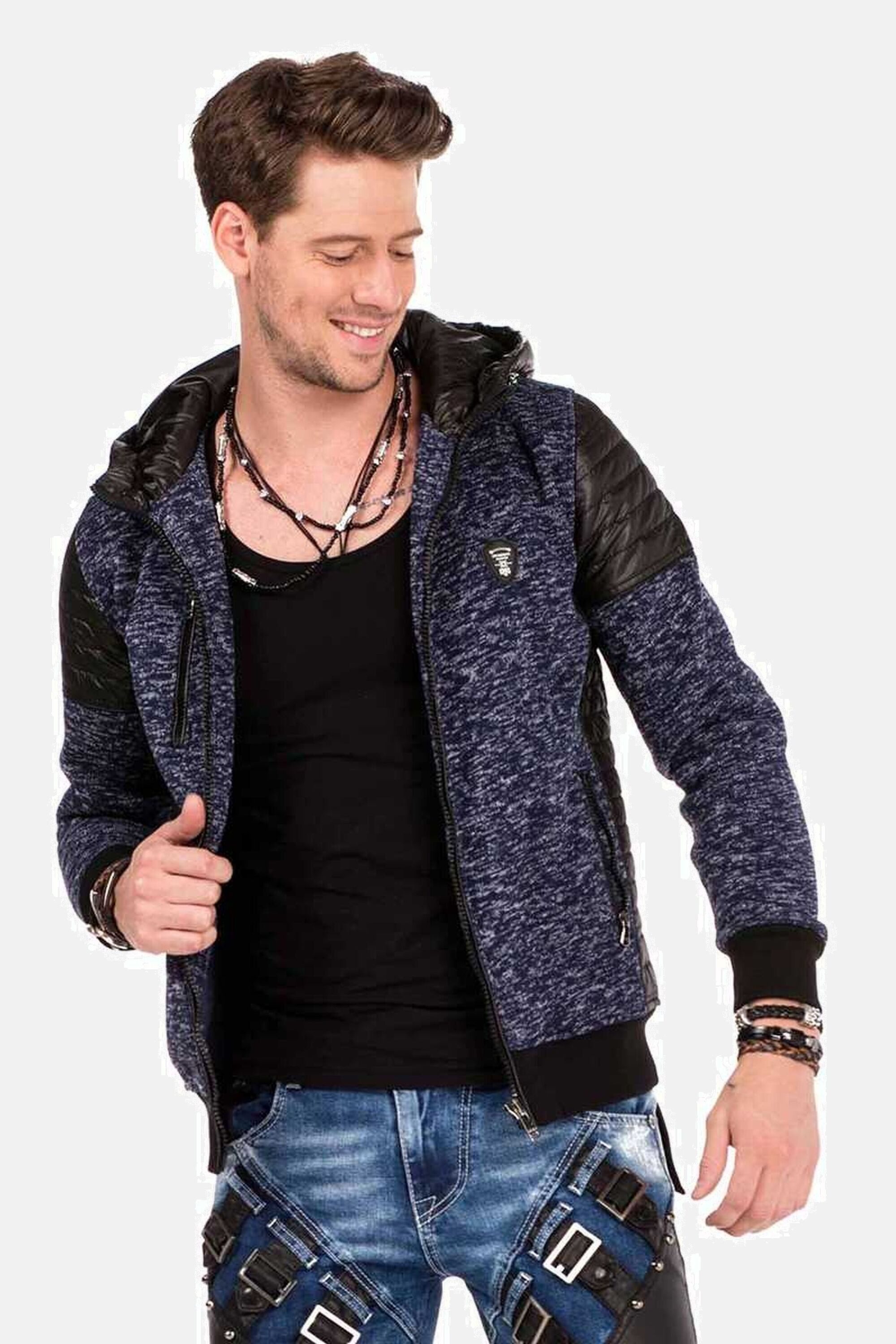 Cipo & Baxx Strickjacke Strickjacke (1-tlg) mit Leder Highlights, CL-310