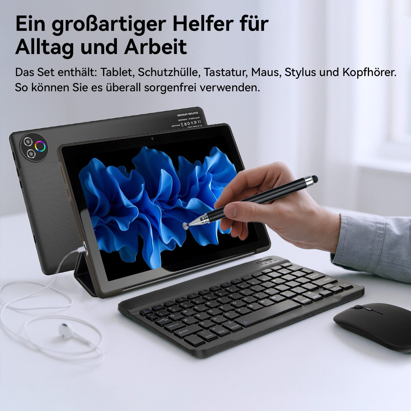 BUFO 10,1'', 64GB, mit Tastatur Stift Maus Hülle, Android 15/16, WiFi 6 Tablet (10", 64 GB, Android 15, WiFI 6, HD IPS, 20(3+17)GB RAM, mit Tastatur/Stift/Maus/Hülle/Kopfhörer)