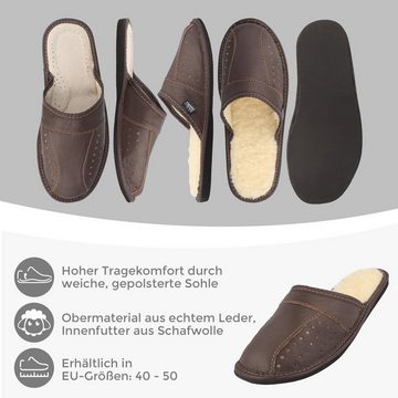 filsko Danzig Elegante Herren Pantoffeln aus Rindleder Hausschuh ungefüttert, oder mit Schafwolle gefüttert, bis Schuhgröße 50!