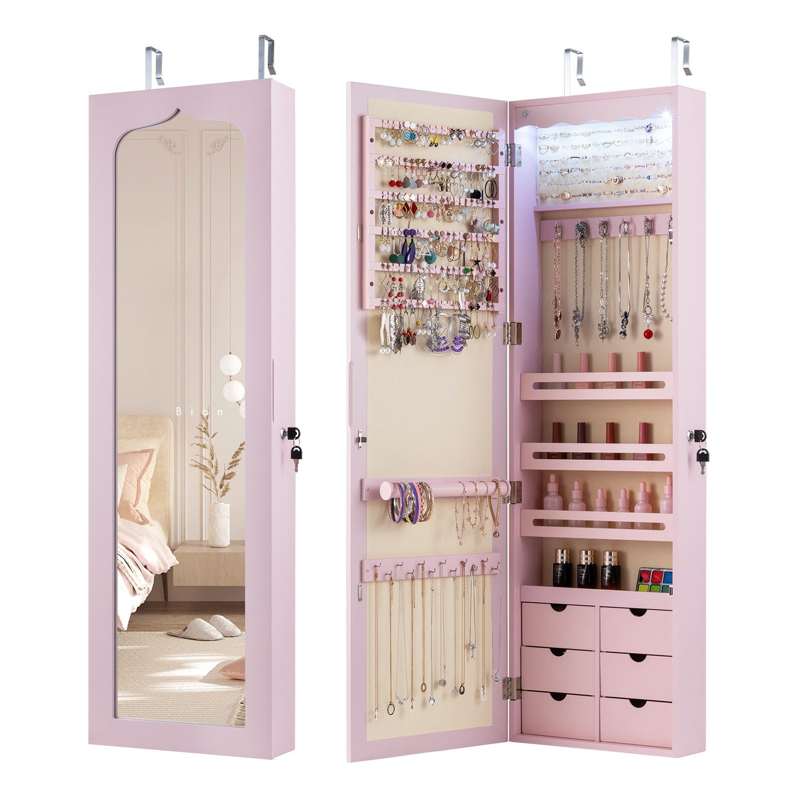 COSTWAY Schmuckschrank mit LED & Ganzkörperspiegel, für Tür und Wand günstig online kaufen