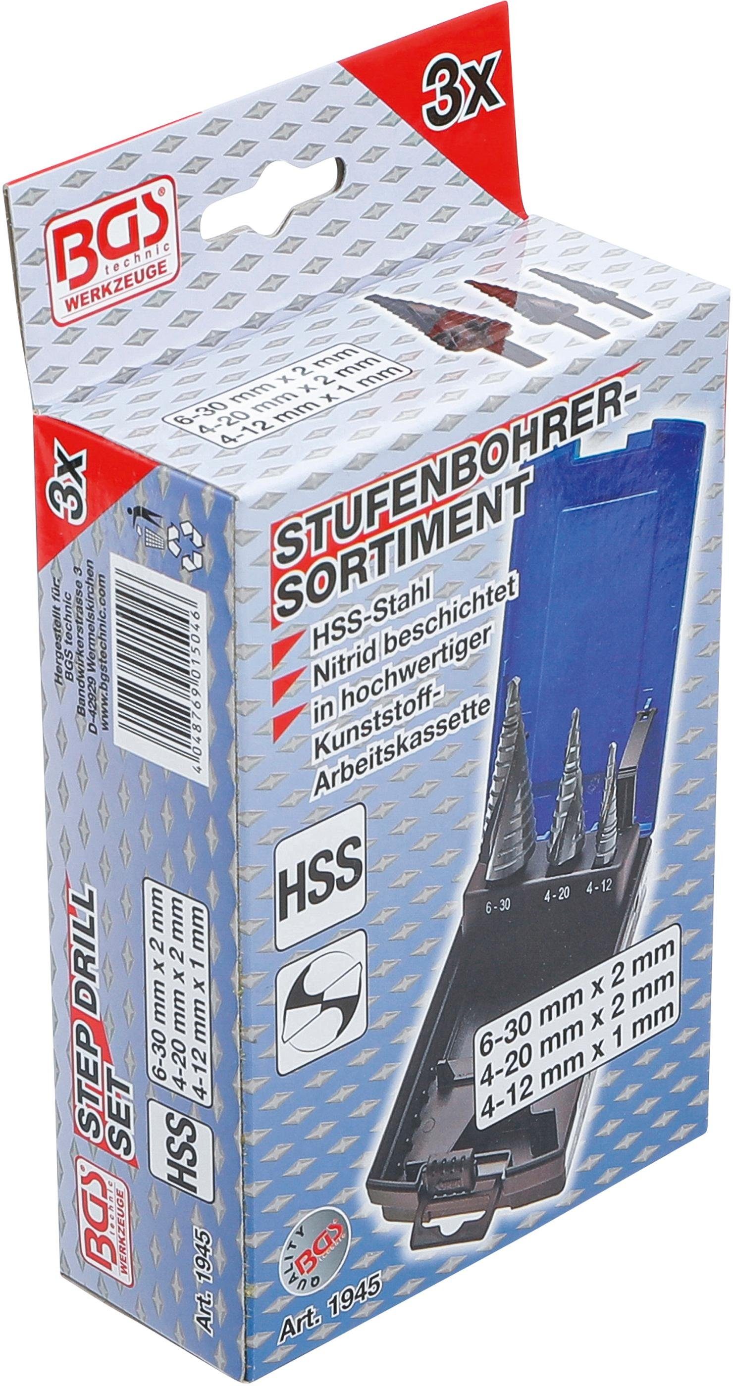 BGS Stufenbohrer 3-tlg. 30 Stufenbohrer-Satz, - technic Ø 4 mm,