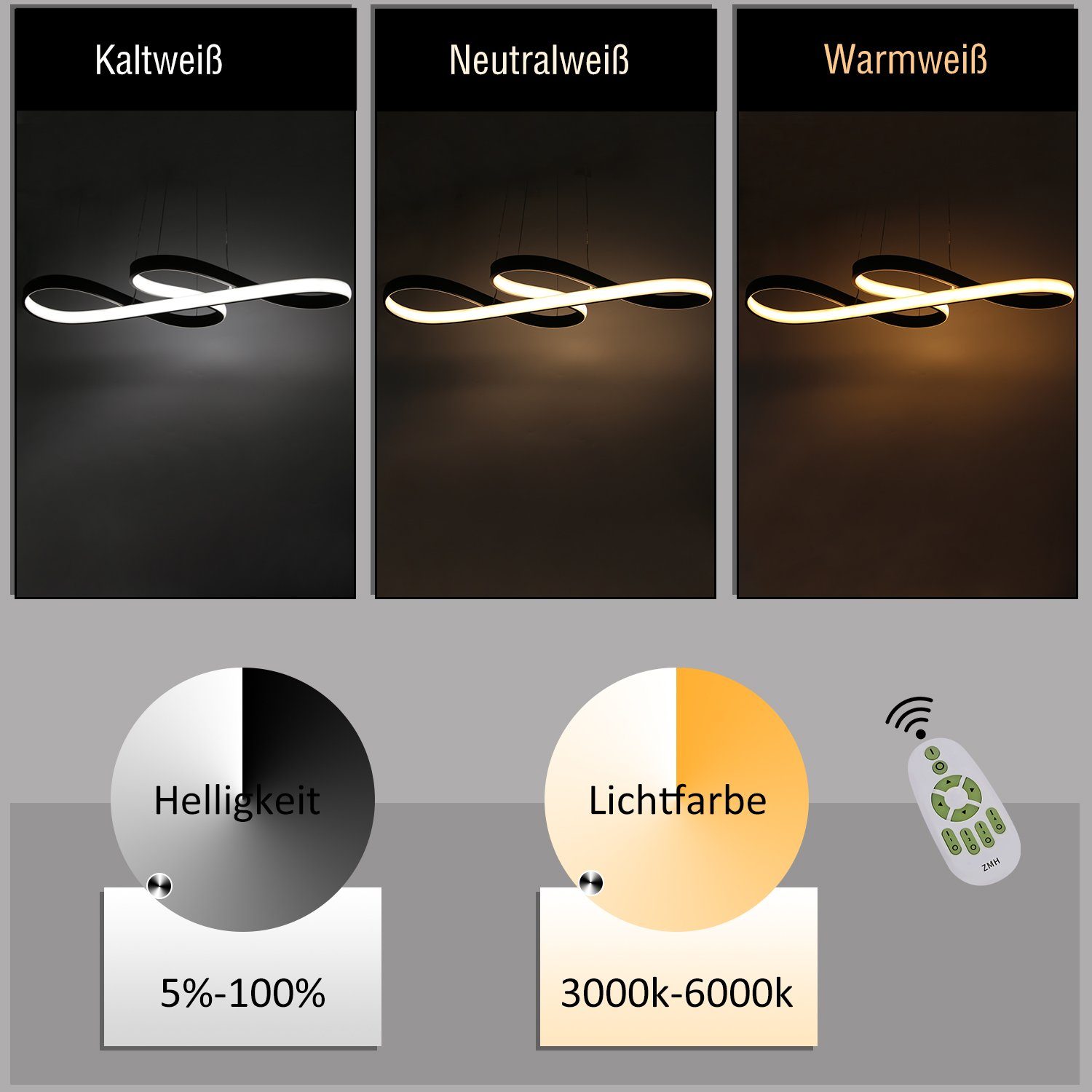 integriert, Pendelleuchte LED fest Schwarz Dimmbar, Hängeleuchte warmweiß-Kaltweiß LED weiß ZMH esstisch 47W