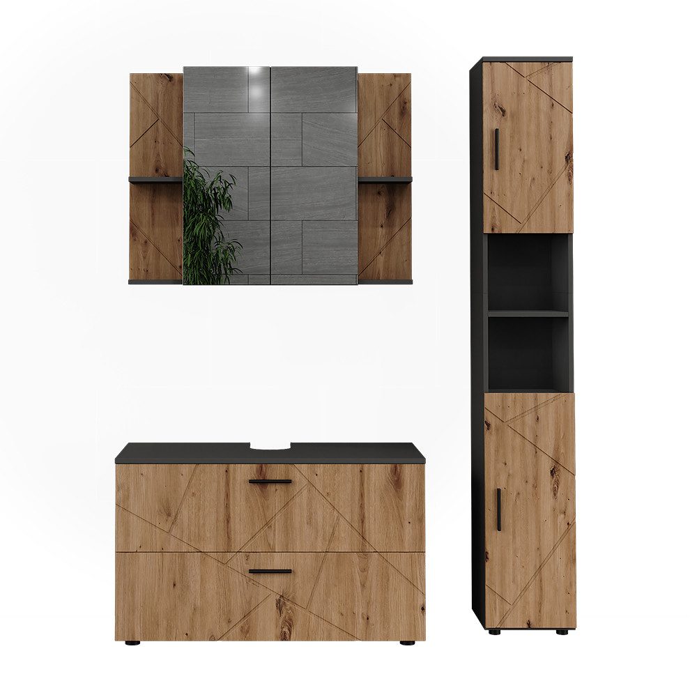 Vicco Badmöbel-Set Irma, Anthrazit/Artisan, 3 Teile, günstig online kaufen