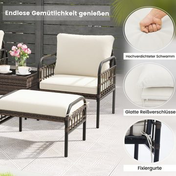 COSTWAY Gartenlounge-Set, (5-tlg), Rattan, mit Kissen&Glastisch, 4 Personen