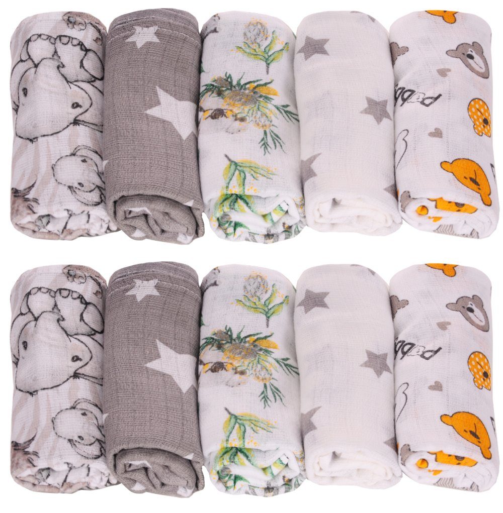 La Bortini Stoffwindeln Spucktücher 10er Pack Baby Stoffwindeln Mullwindeln, aus reiner Baumwolle, große Packung
