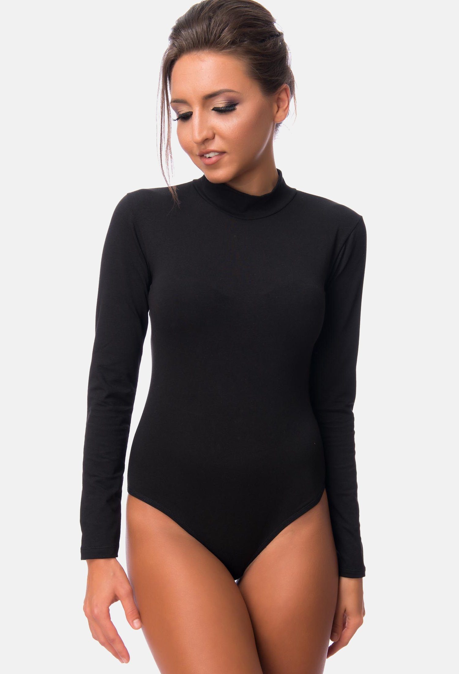 Evoni Stringbody Damen Bodysuit Langarm Halbkragen