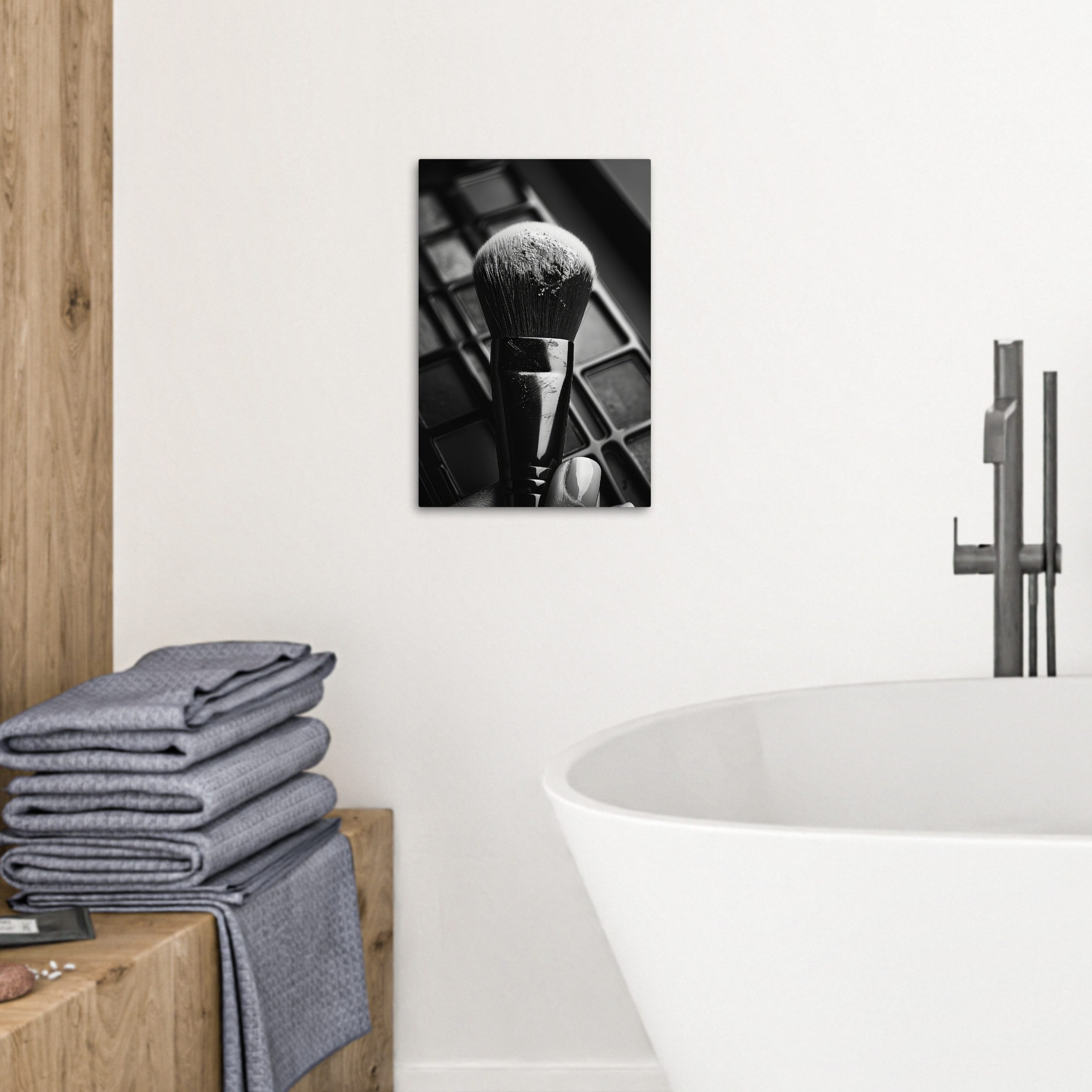 OneMillionCanvasses® Leinwandbild Make-up-Pinsel - Vintage - Schwarz und weiß, Fotodruck (1 St), Badezimmer Deko, Bilder WC, Toilette Wanddeko 20x30 cm
