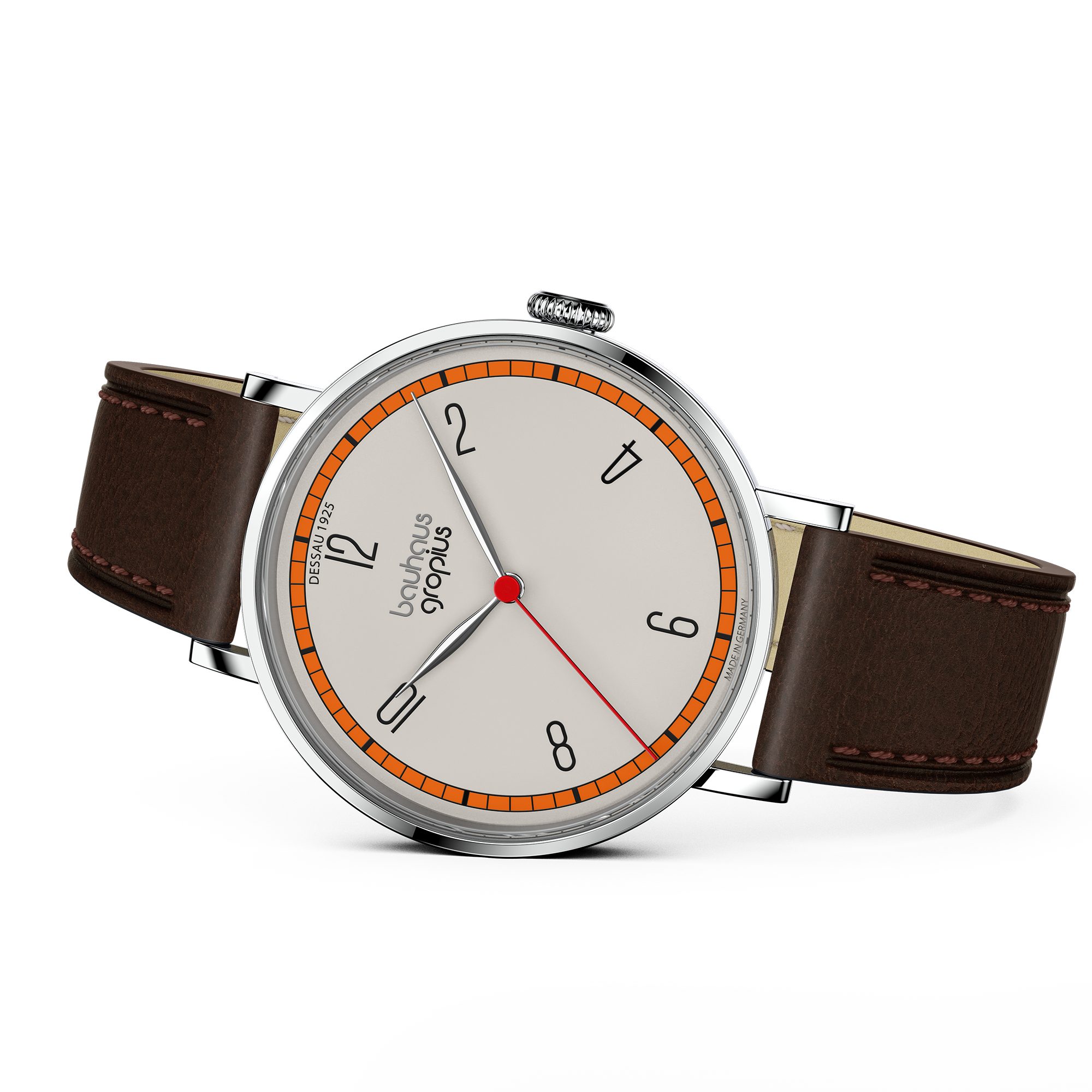 Walter Gropius Quarzuhr Made in Germany, Damenuhr, Herrenuhr, Unisex, Saphirglas - WGN 004-02, Armbanduhr, Lederarmband, Edelstahlgehäuse, New Bauhaus Dessau 1925