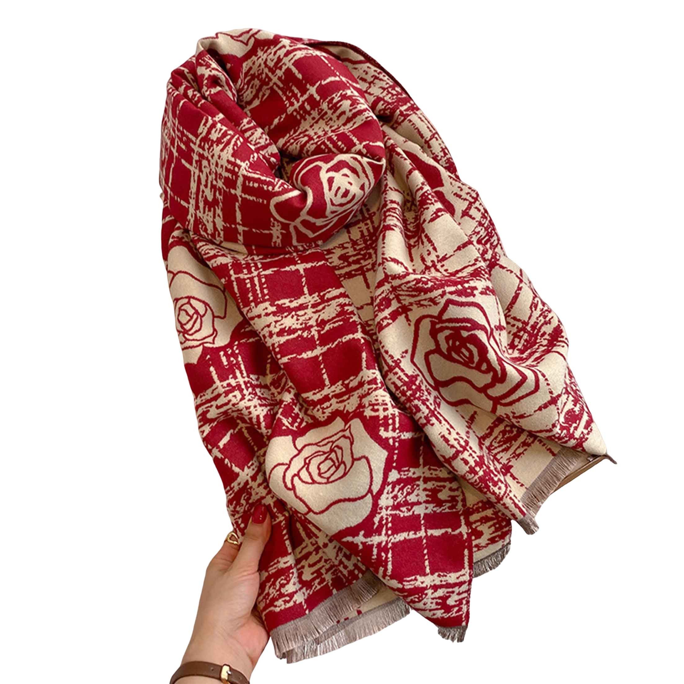 KINSI Modeschal Damen Schal Winter, großer Schal mit Rosen Muster, weich und warm, Elegantes Damen Tuch mit Rosenprint, modisches Halstuch für kalte Tage