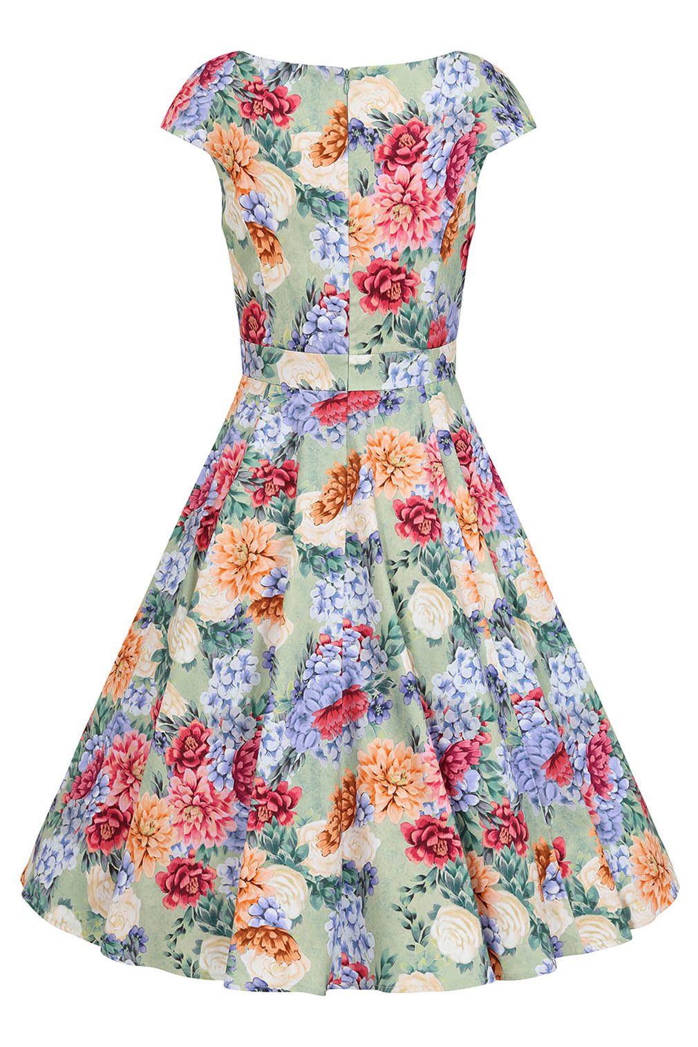 Hearts & Roses London A-Linien-Kleid La Leah Floral Swing Dress Retro Vintage Fit-N-Flare 50er