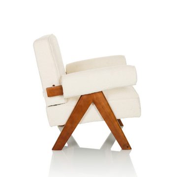 hjh LIVING Loungesessel Loungesessel POOLY Stoff, Polsterstuhl Relaxsessel modern Teddy-Bezug Holzgestell