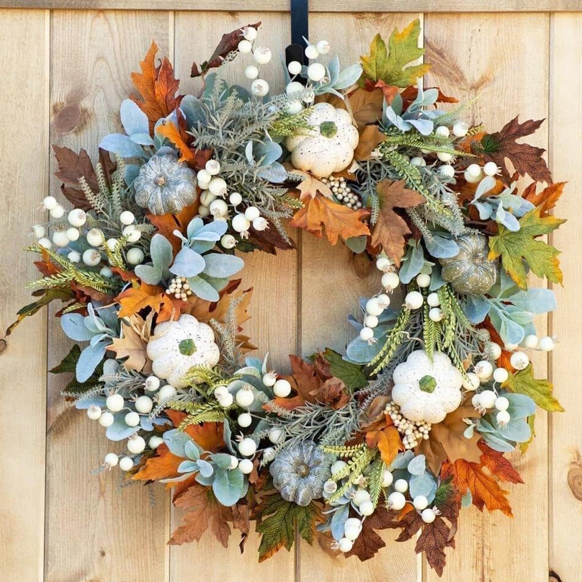 Kunstkranz Türkranz für Herbstdeko,Herbstkranz Kürbis Dekorative Blumenkranz, Bomiclss, für Herbst Dekoration,Erntedankfest Thanksgiving Halloween – Bild 5 von 5