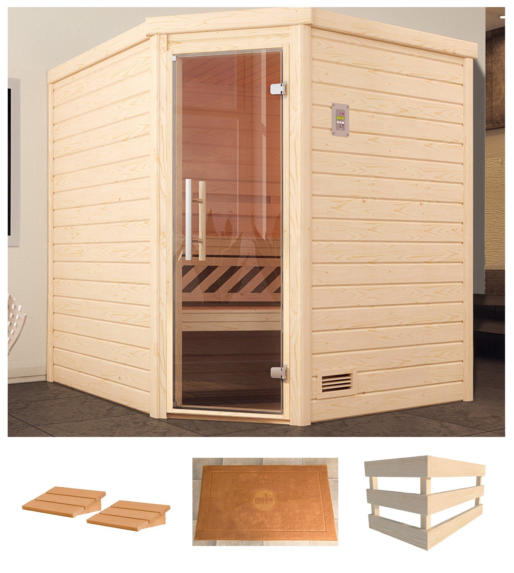 weka Sauna Turku Eck 1, BxTxH: 195 x 195 x 203,5 cm, 45 mm, ohne Ofen