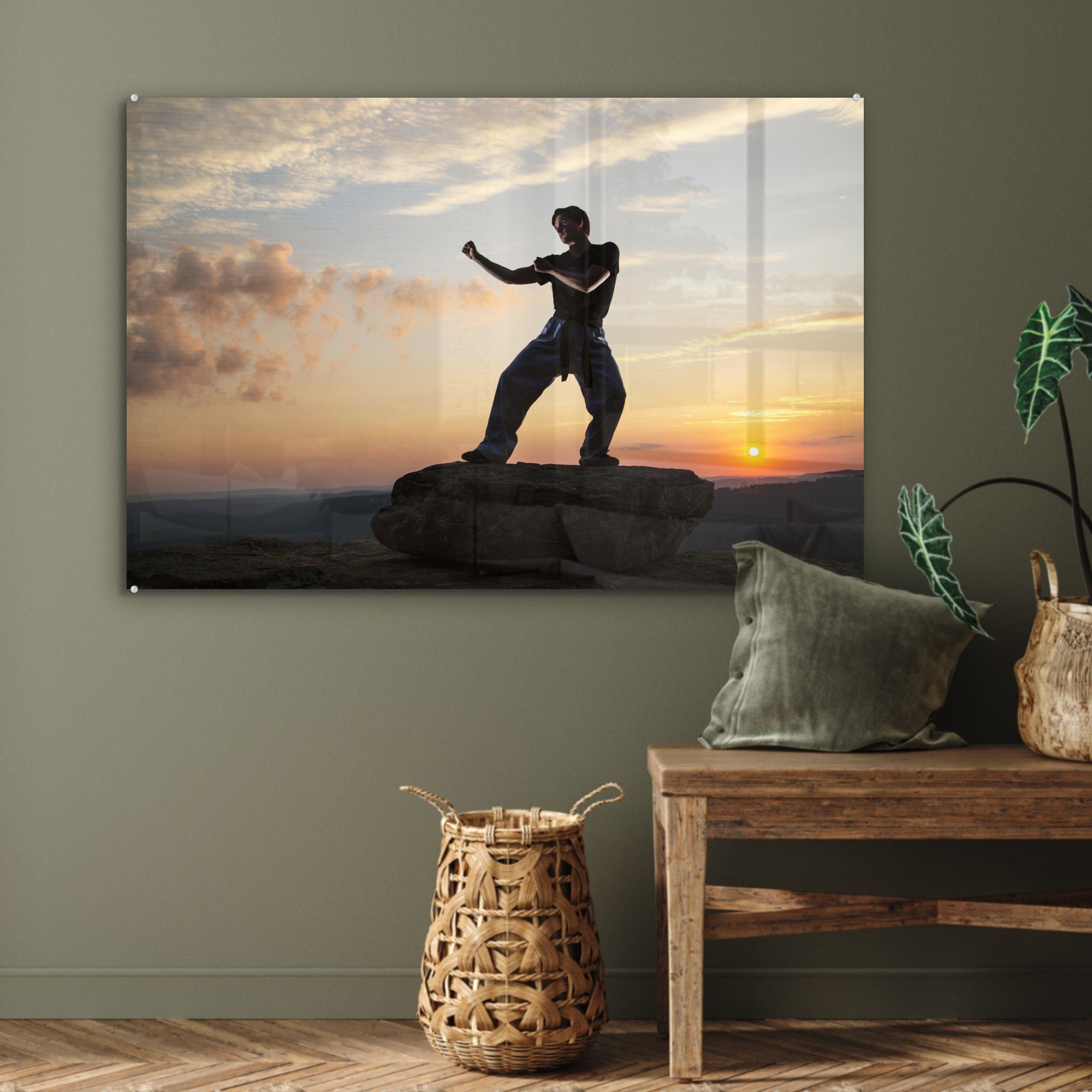 (1 & St), eines Acrylglasbild Taekwondo-Kämpfers, Acrylglasbilder Schlafzimmer MuchoWow Silhouette Wohnzimmer