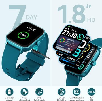 Aeac Fur Herren mit Telefonfunktion 110 Sportmodi, IP68 Wasserdichte Smartwatch (1.8 Zoll, Android / iOS), mit Herzfrequenz SpO2 Stress Schlafmonitor, Alexa Integriert