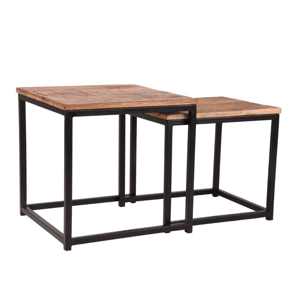 Möbel Ubon Mangoholz in aus Beistelltisch RINGO-Living Couchtisch 2er-Set Natur-dunkel 450x450x450mm,