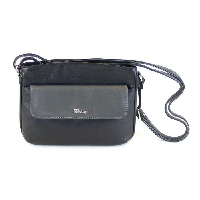 Pavini Umhängetasche Pavini Damen Tasche Crossovertasche Messina Echt-Leder schwarz grau 15018 klein