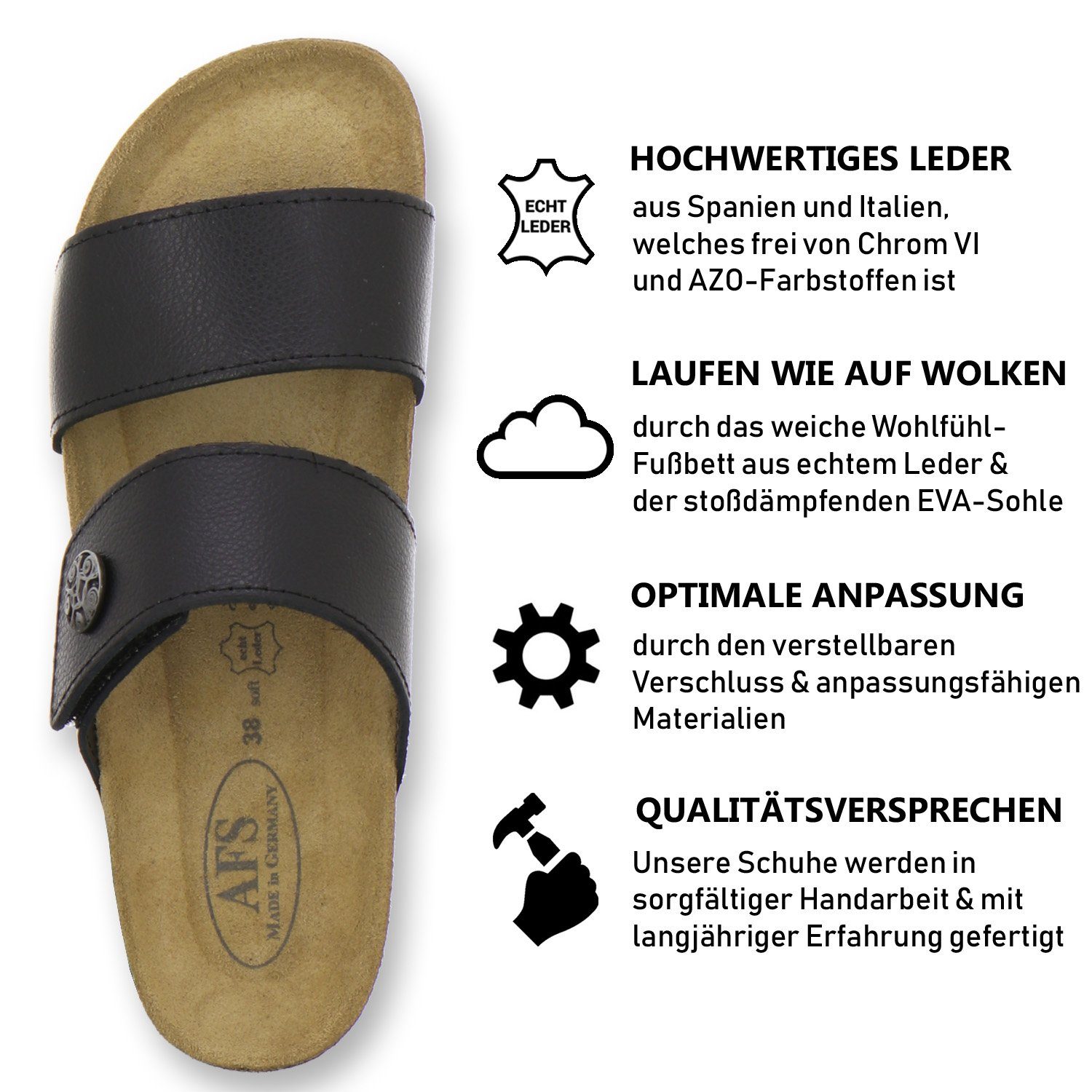 Keilpantolette 2745B Damen mit in aus AFS-Schuhe Germany schwarz Made Klettverschluss, Leder für