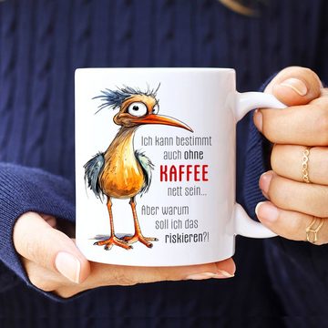 Cadouri Tasse NETT SEIN Bürotasse, Kaffeetasse mit Spruch - Geschenk, Keramik, humorvolle Tasse, beidseitig bedruckt, handgefertigt, 330 ml