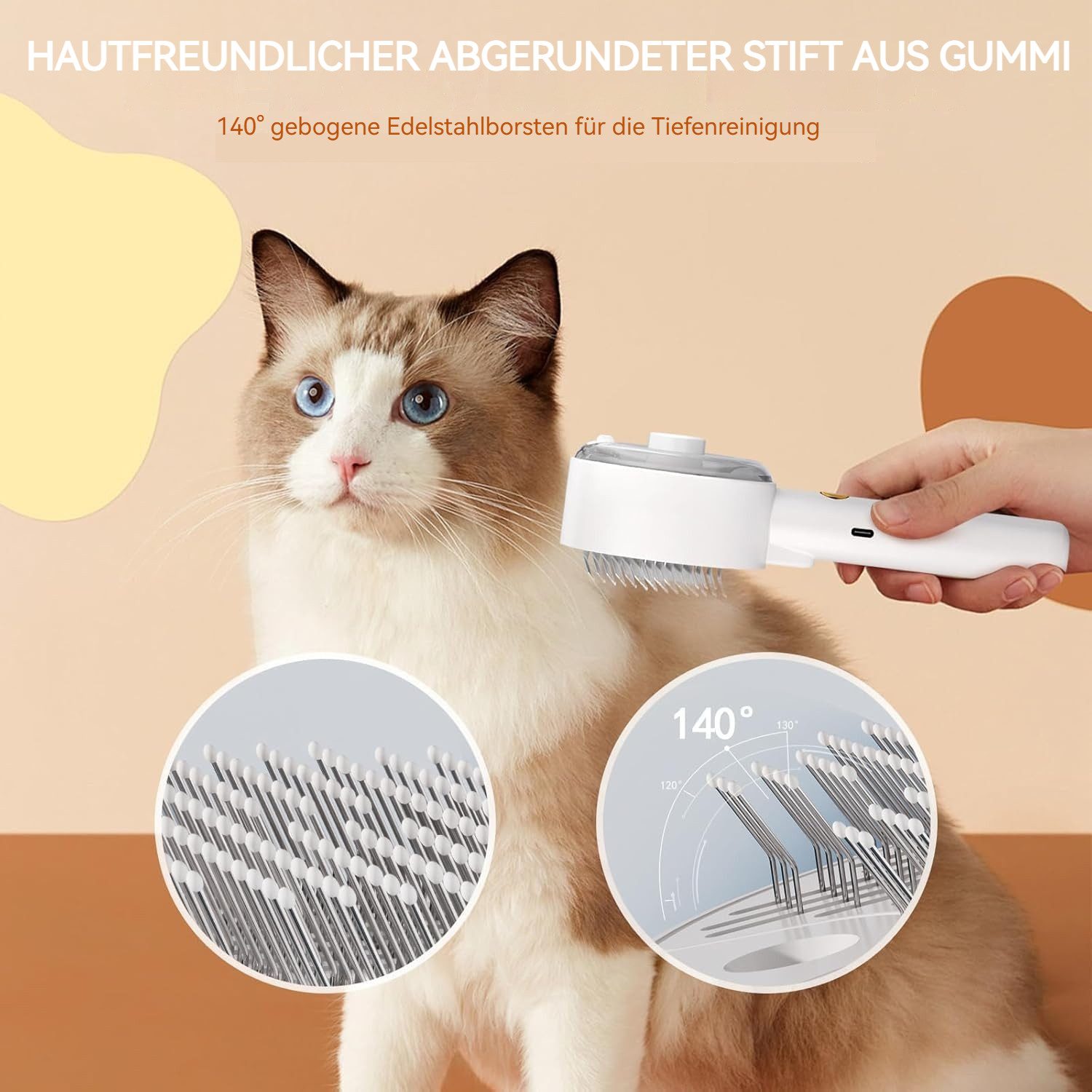 BlingBin Fellbürste Katzenbürste mit Dampf, 4 in 1 Multifunktionale Katzen Bürste, Metall, (1er Set, 1-tlg), Pflege Und Haarentfernung Tierhaarbürste mit UV Licht