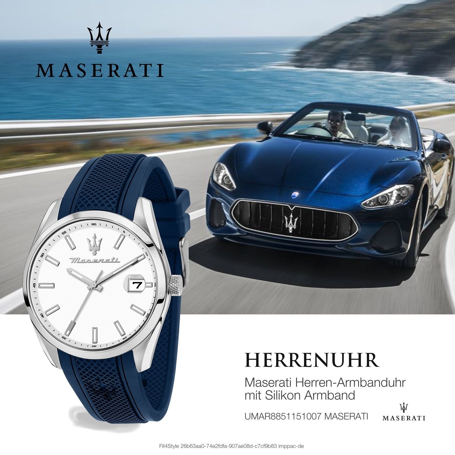 Silikonarmband, Attrazione, Quarzuhr Herrenduhr Herrenuhr Gehäuse, Maserati 43mm) (ca. rundes weiß MASERATI groß