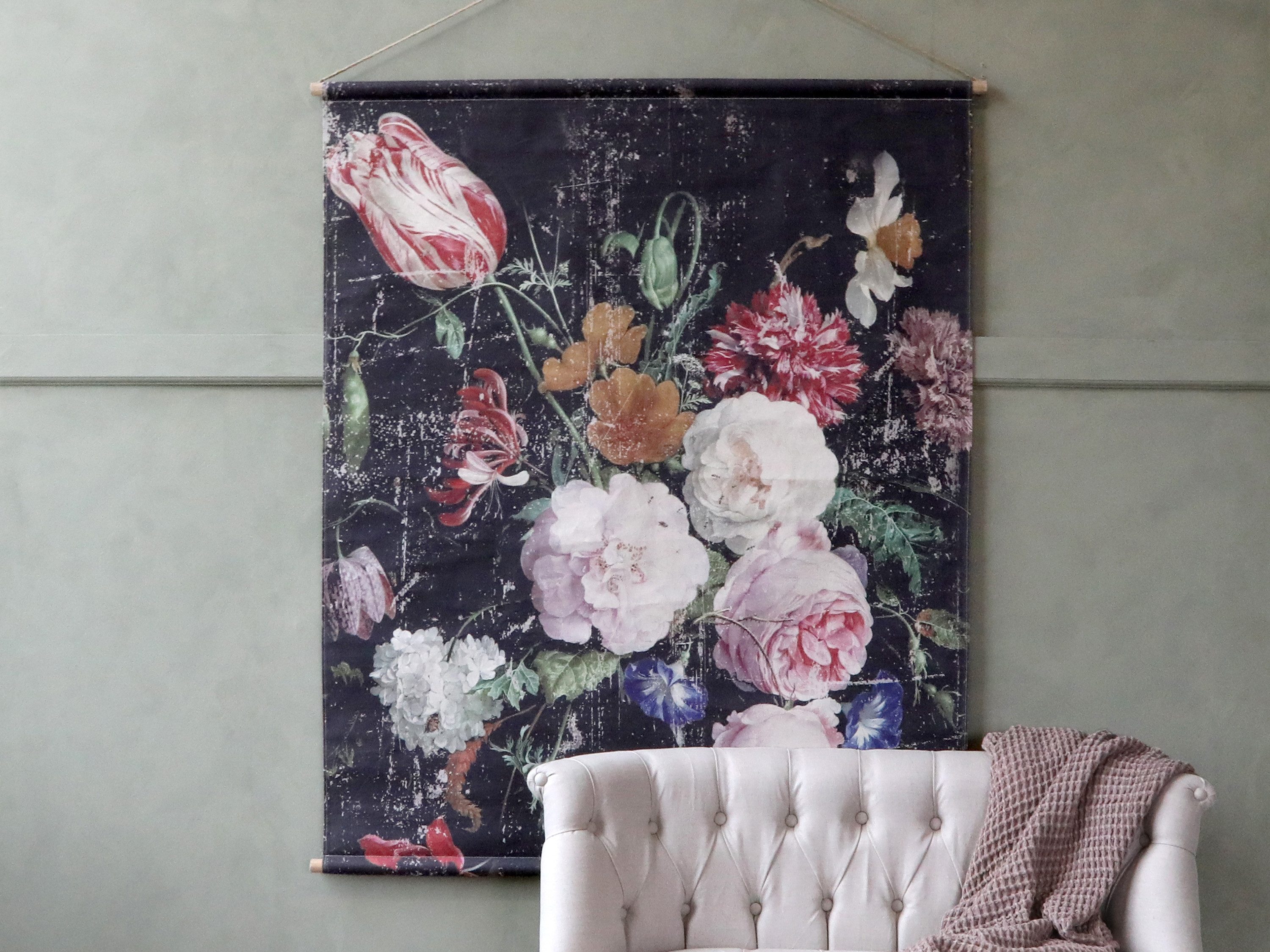 Chic Antique Leinwandbild Stoffbild Leinwandbild zum Hängen floraler Kunstdruck Wandbild Floral, 22194-00 H145x124cm, Leinwandbild
