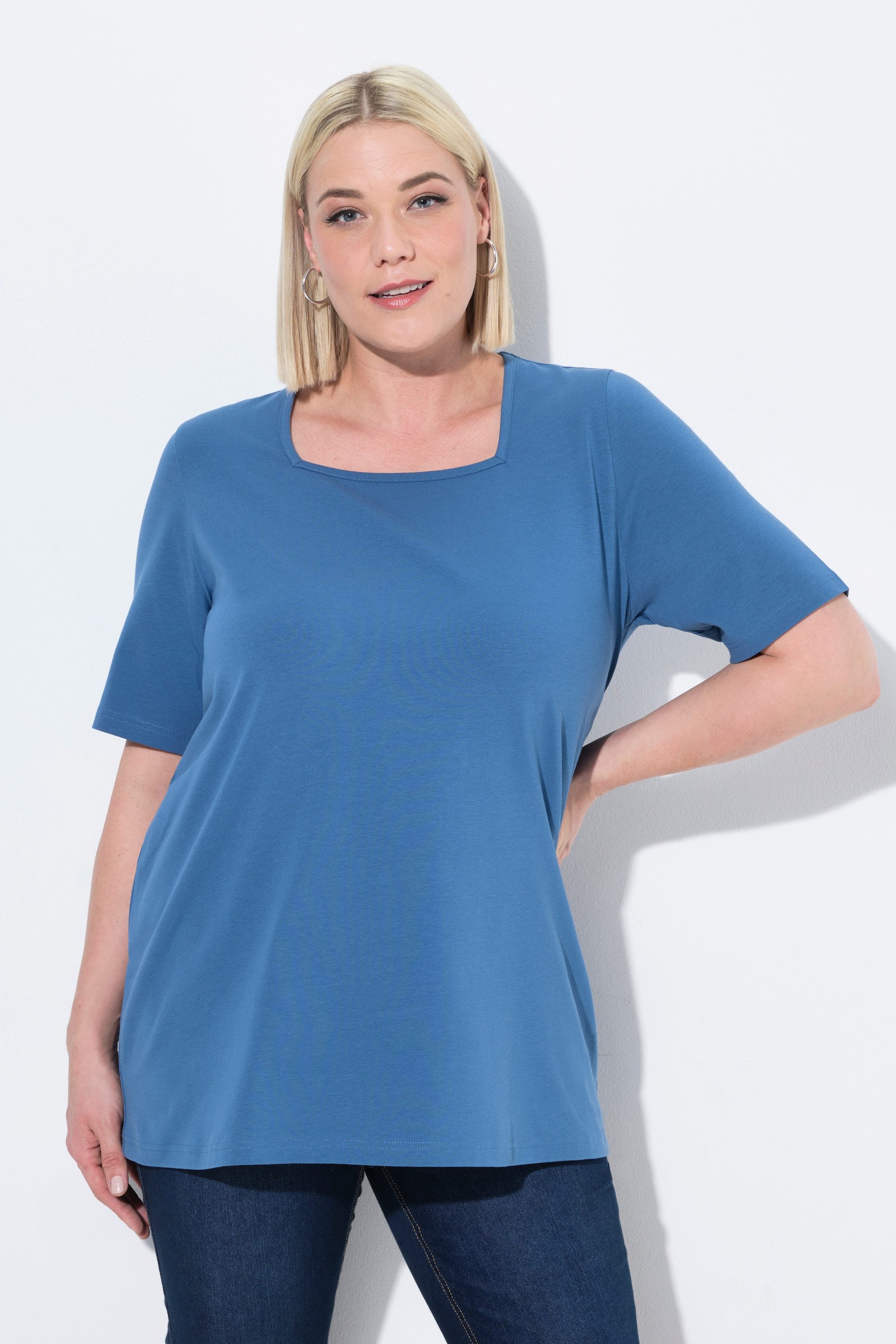 Ulla Popken T-Shirt T-Shirt A-Linie Carré-Ausschnitt günstig online kaufen