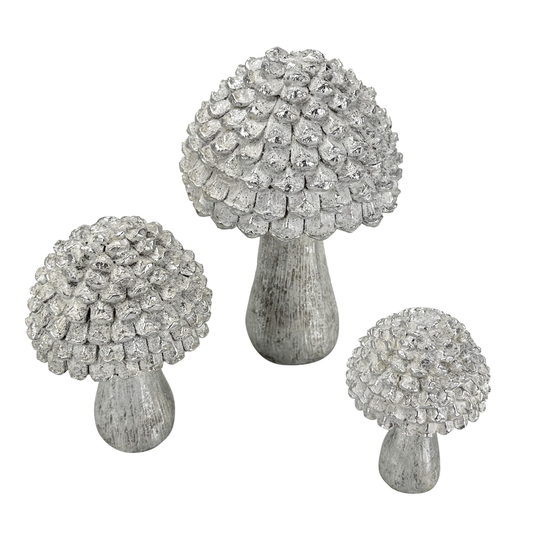Online-Fuchs Dekoobjekt 3 Pilze in verschiedenen Größen - Herbstdeko und Winterdeko (Weiß oder Gold, Vintage Optik), mit Glitzerapplikationen - Weihnachtsdekoration