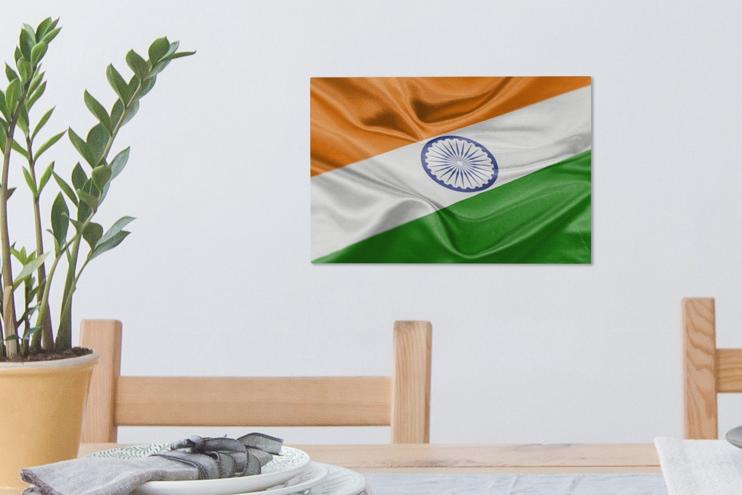 Aufhängefertig, OneMillionCanvasses® Indien, der Flagge Leinwandbilder, Wandbild von (1 Wanddeko, 30x20 Leinwandbild cm St), Nahaufnahme
