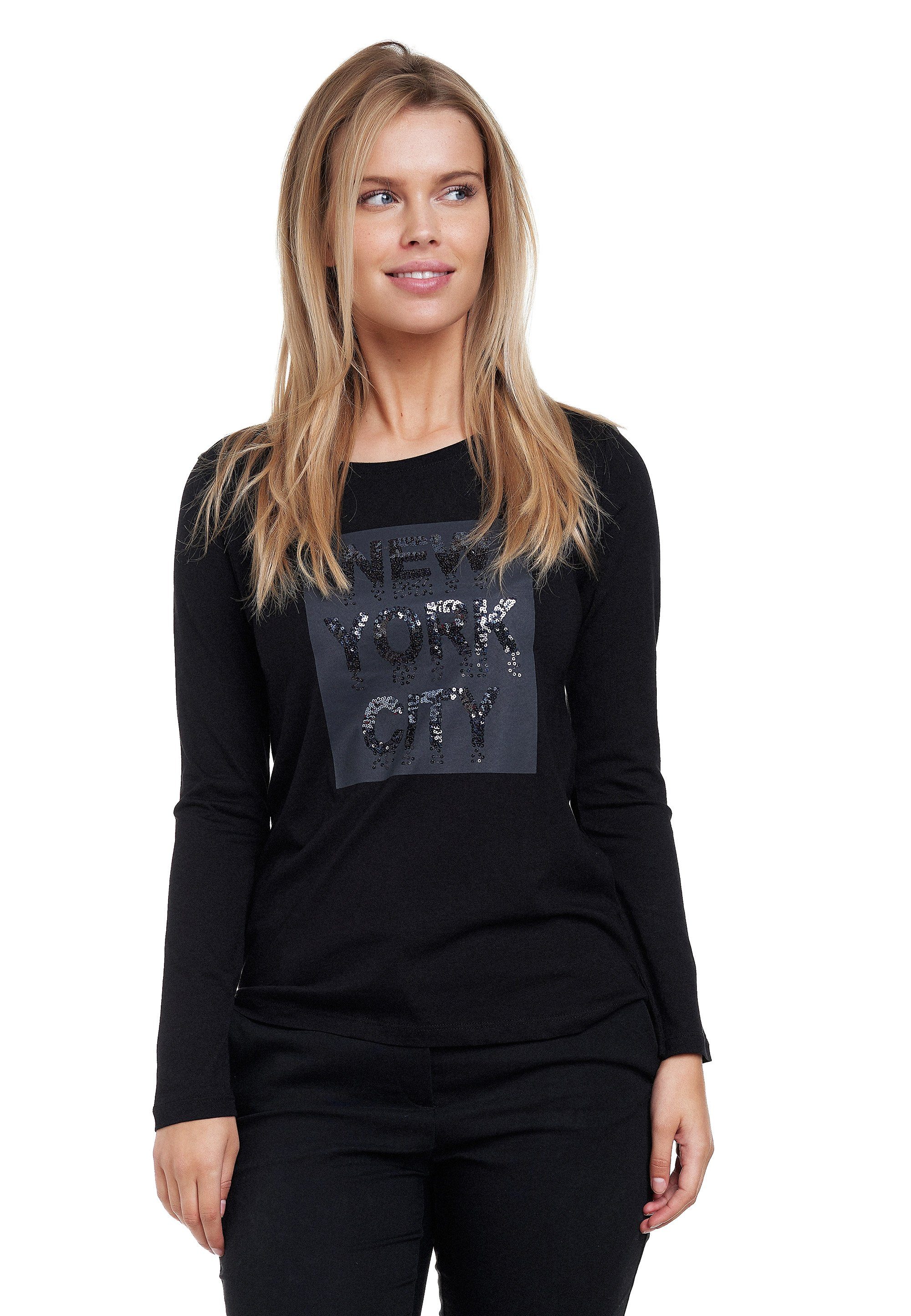 Pailletten-Schriftzug coolem Decay Langarmshirt mit schwarz