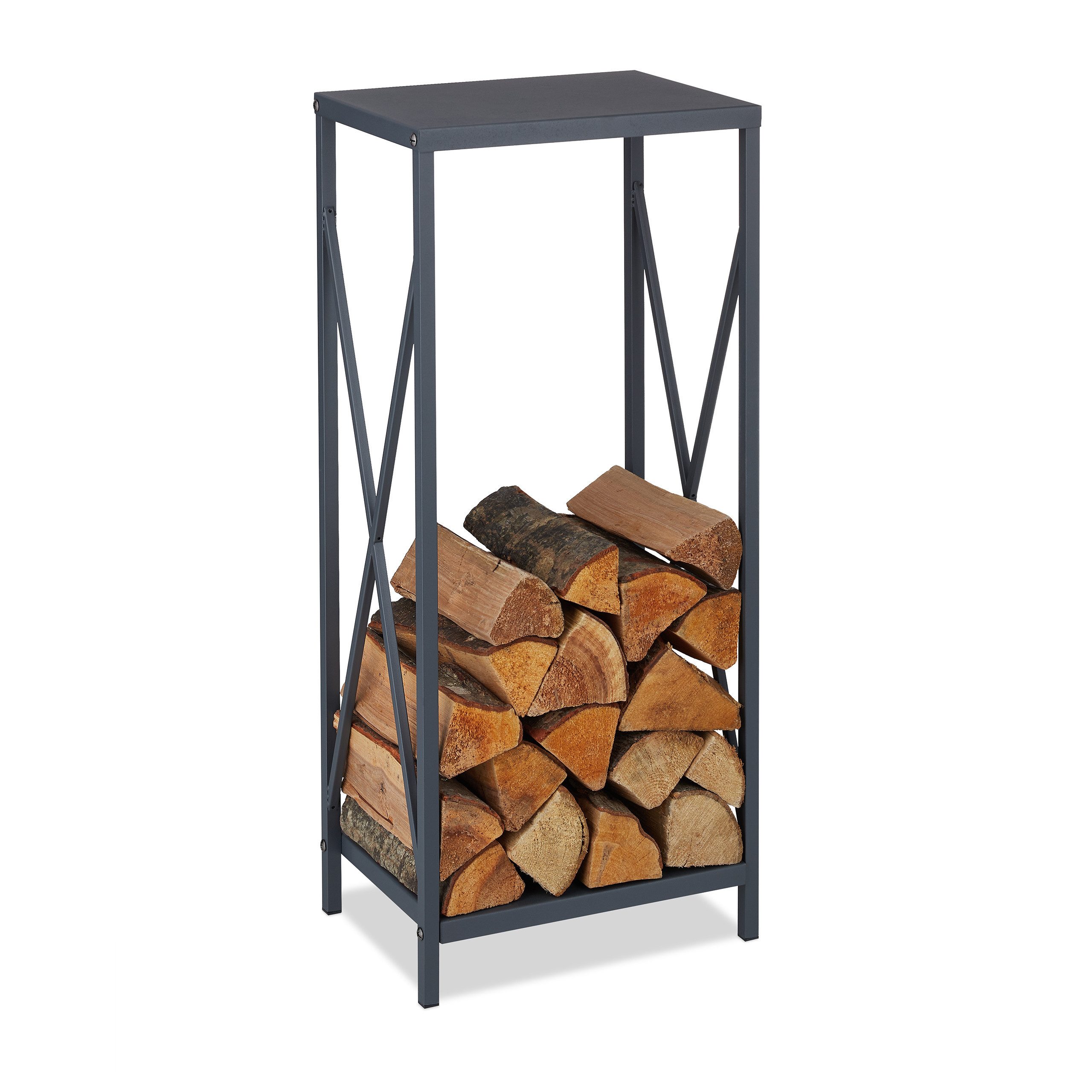 relaxdays Kaminholzregal Graues Kaminholzregal aus Stahl, günstig online kaufen