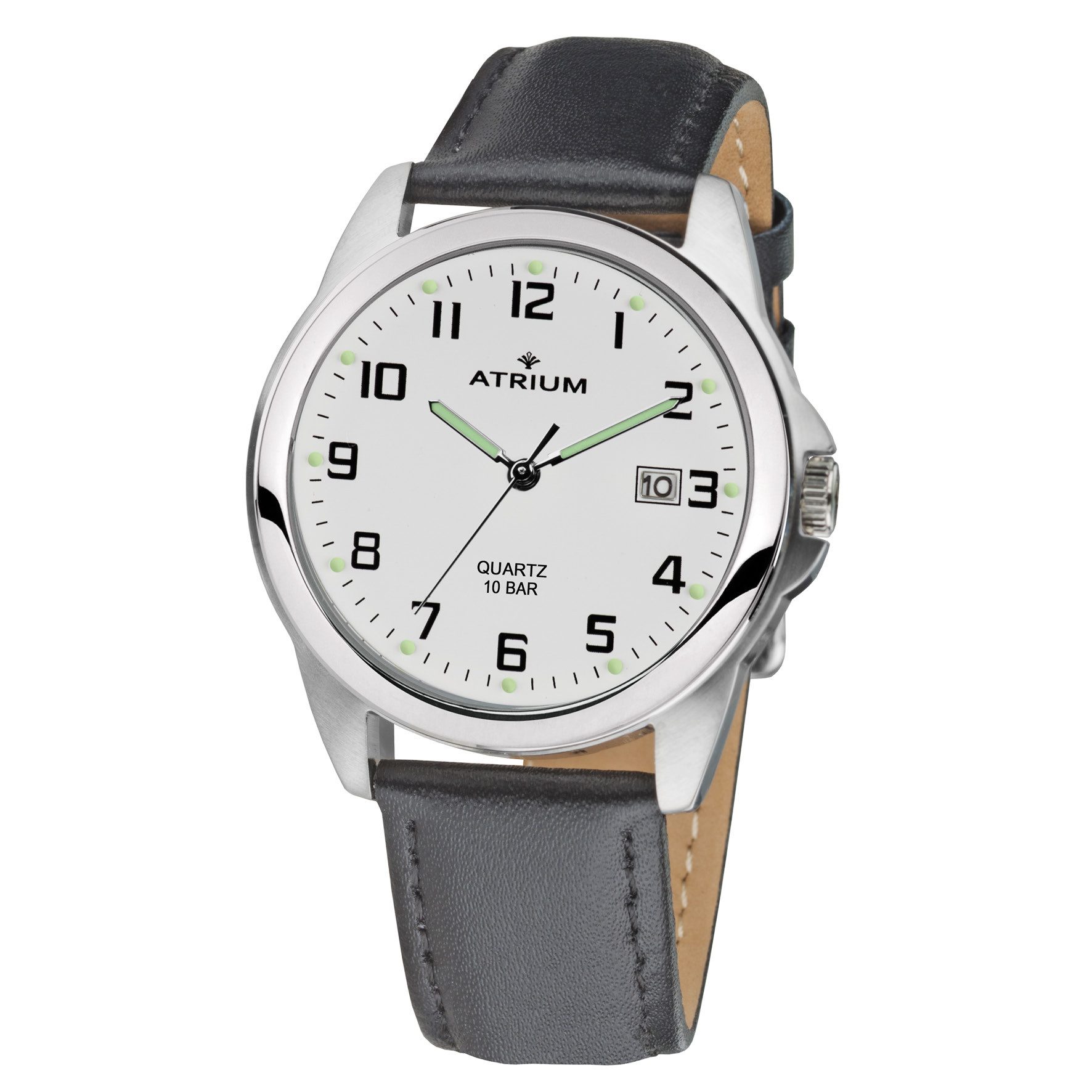 Atrium Quarzuhr A16-10 Herren Armbanduhr Edelstahl Lederband Datum 10 bar, analog klassisch schlicht deutlich Geschenkidee Ø 39 mm