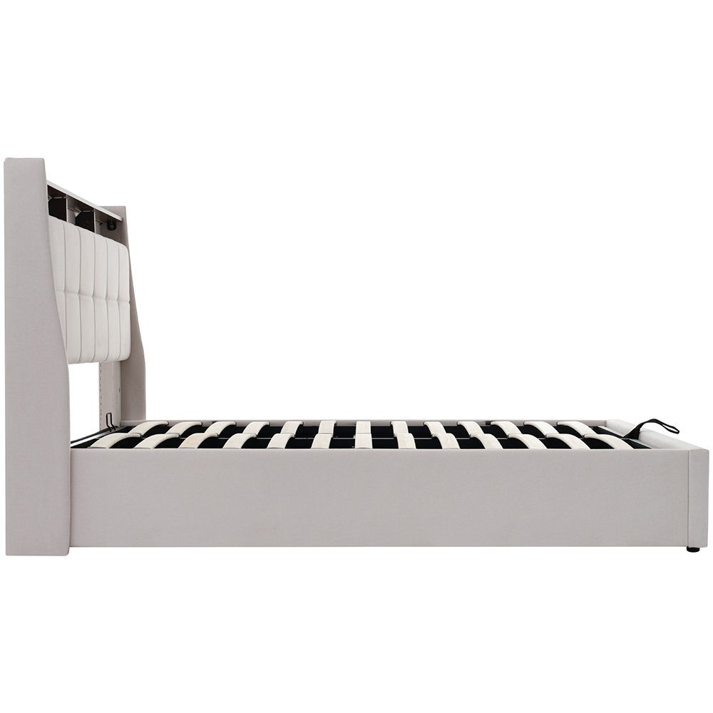 Polsterbett (Funktionsbett, 160x200 cm Hydraulisches Bett mit Lattenrost), Stauraumbett mit LED-Beleuchtung und USB-Anschluss, Baumwolle-Leinen
