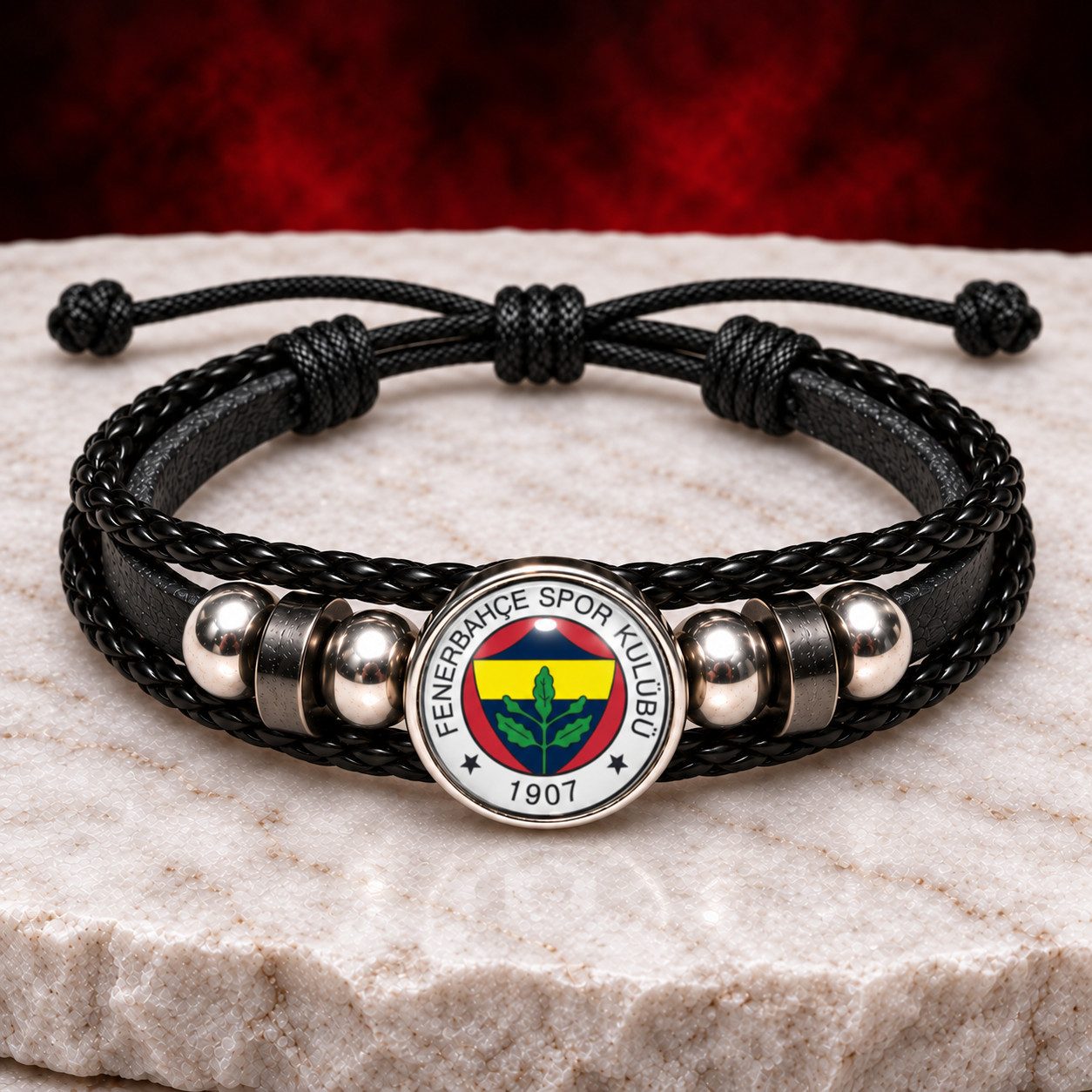 Stelby Armband mit Gravur Fenerbahce Armband 3D Gravur im Glas, Fanartikel Geschenk (Weihnachtsgeschenk, Geburtstagsgeschenk, Valentinstaggeschenk), Hochwertiges Lederarmband für Fenerbahce Fans – edel & robust